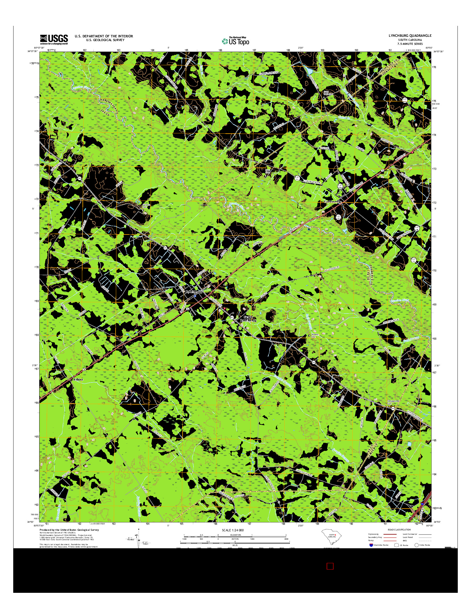 USGS US TOPO 7.5-MINUTE MAP FOR LYNCHBURG, SC 2017