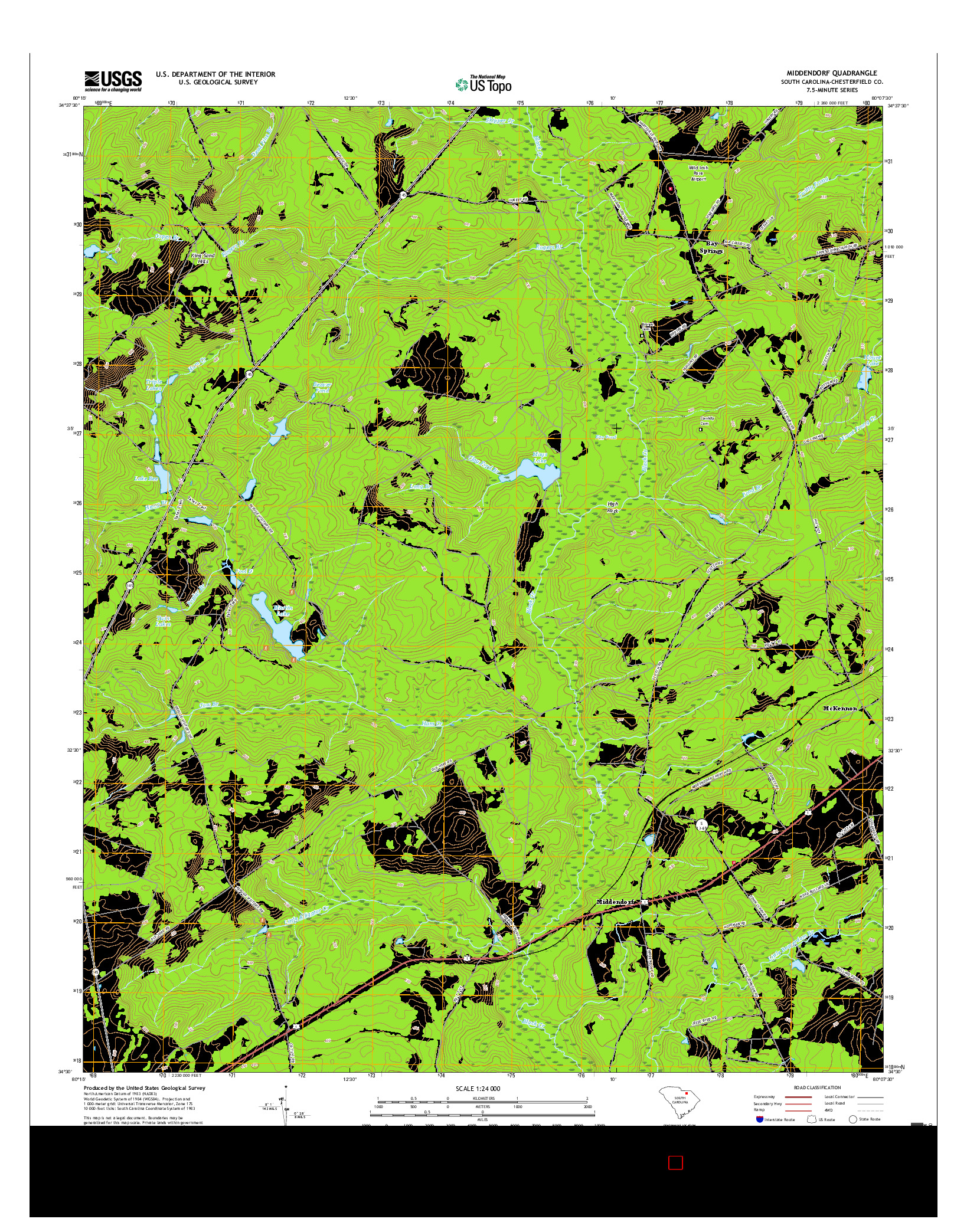 USGS US TOPO 7.5-MINUTE MAP FOR MIDDENDORF, SC 2017