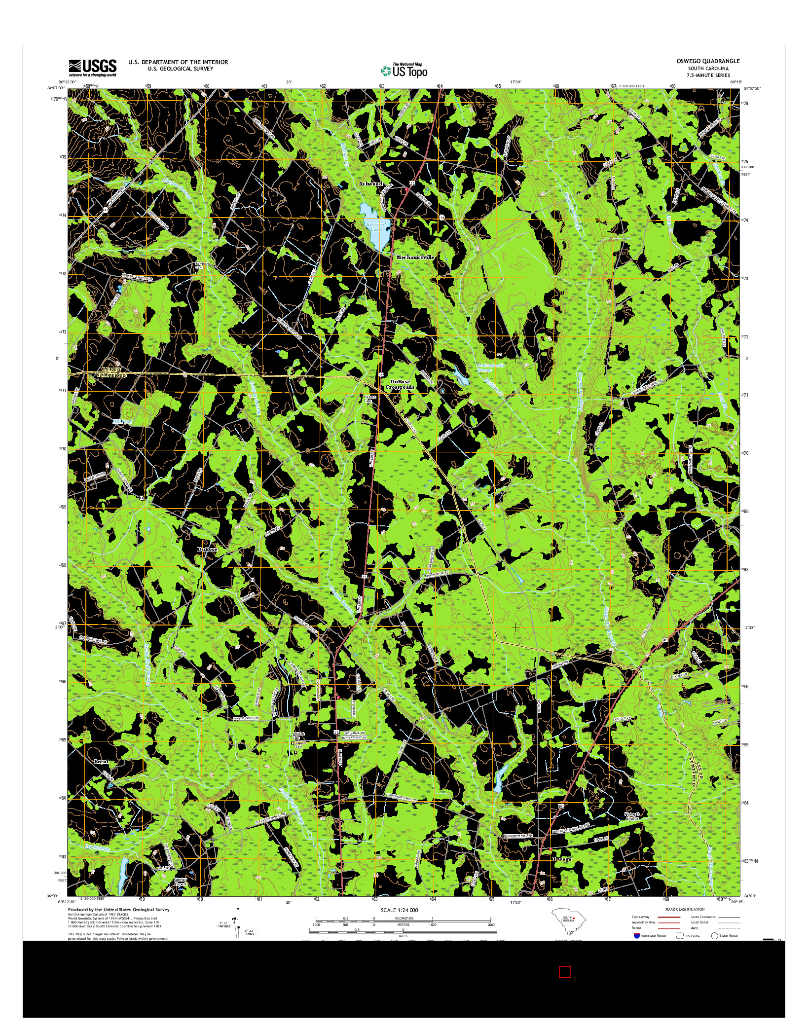 USGS US TOPO 7.5-MINUTE MAP FOR OSWEGO, SC 2017