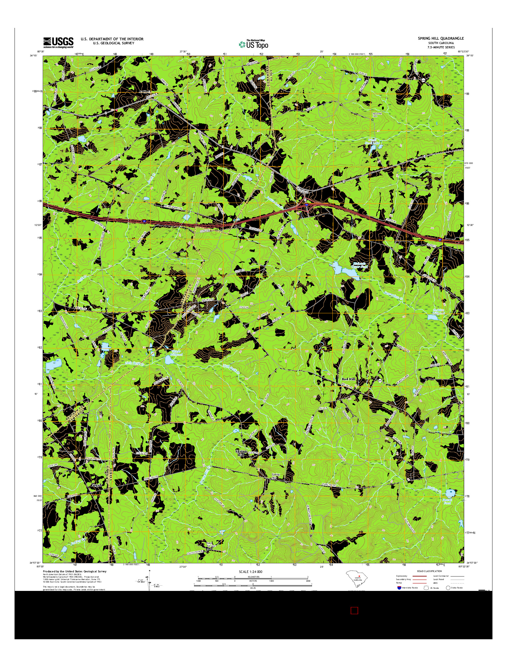 USGS US TOPO 7.5-MINUTE MAP FOR SPRING HILL, SC 2017