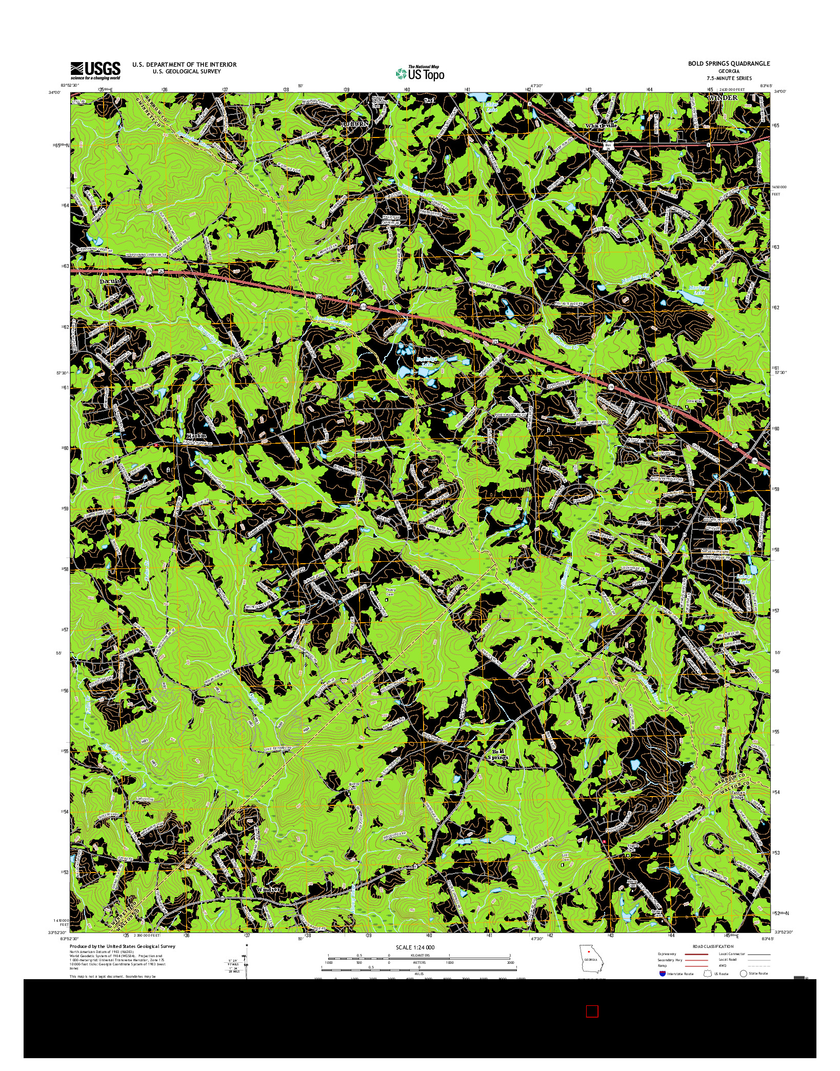 USGS US TOPO 7.5-MINUTE MAP FOR BOLD SPRINGS, GA 2017