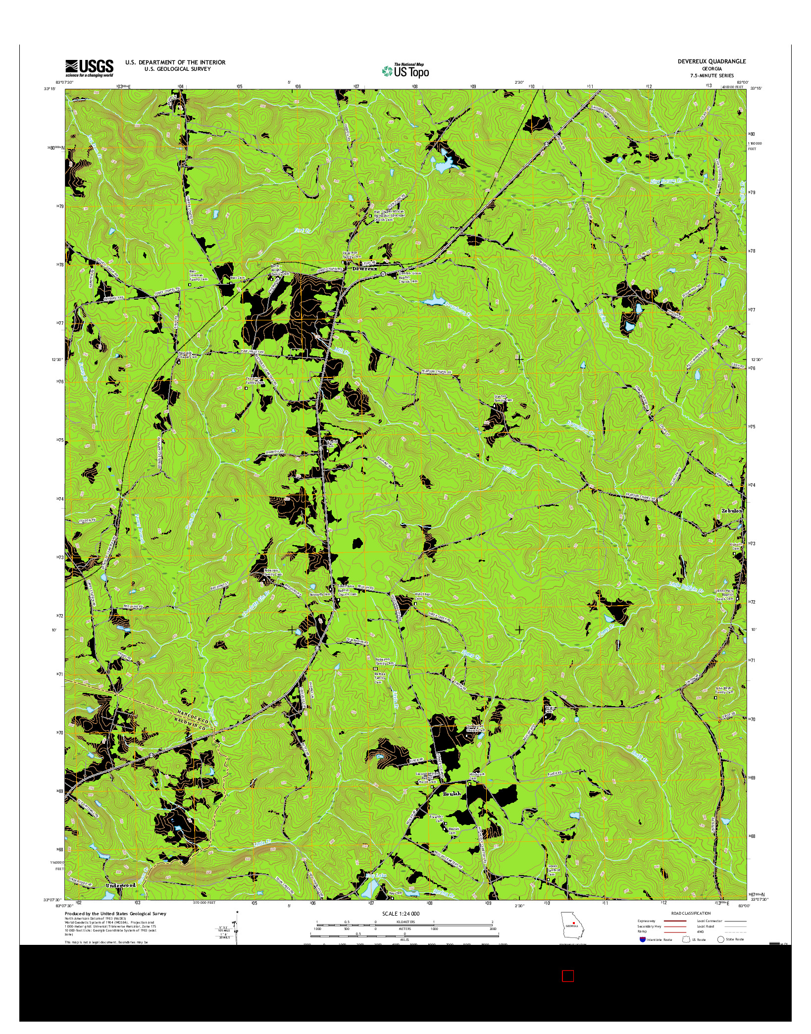 USGS US TOPO 7.5-MINUTE MAP FOR DEVEREUX, GA 2017