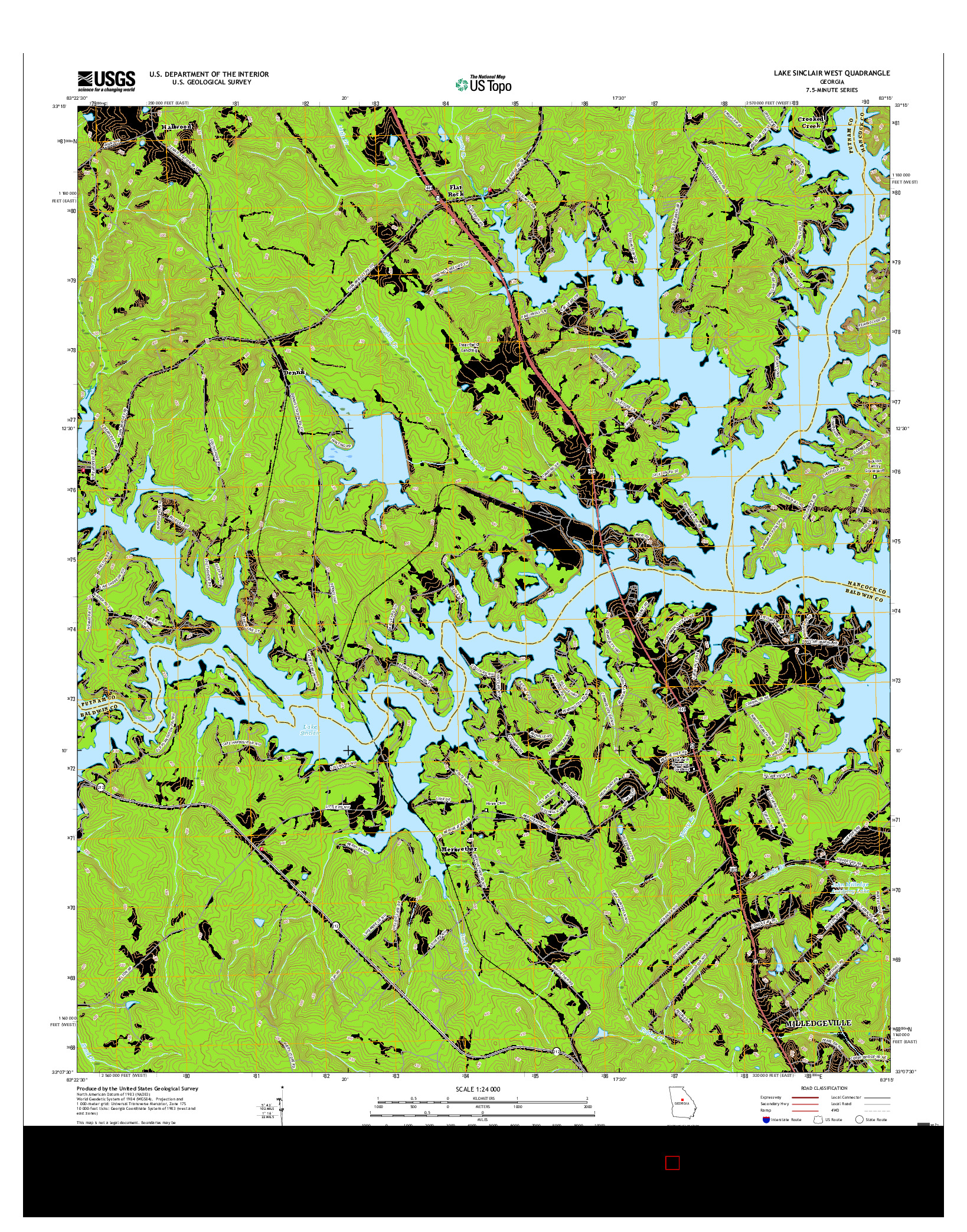 USGS US TOPO 7.5-MINUTE MAP FOR LAKE SINCLAIR WEST, GA 2017