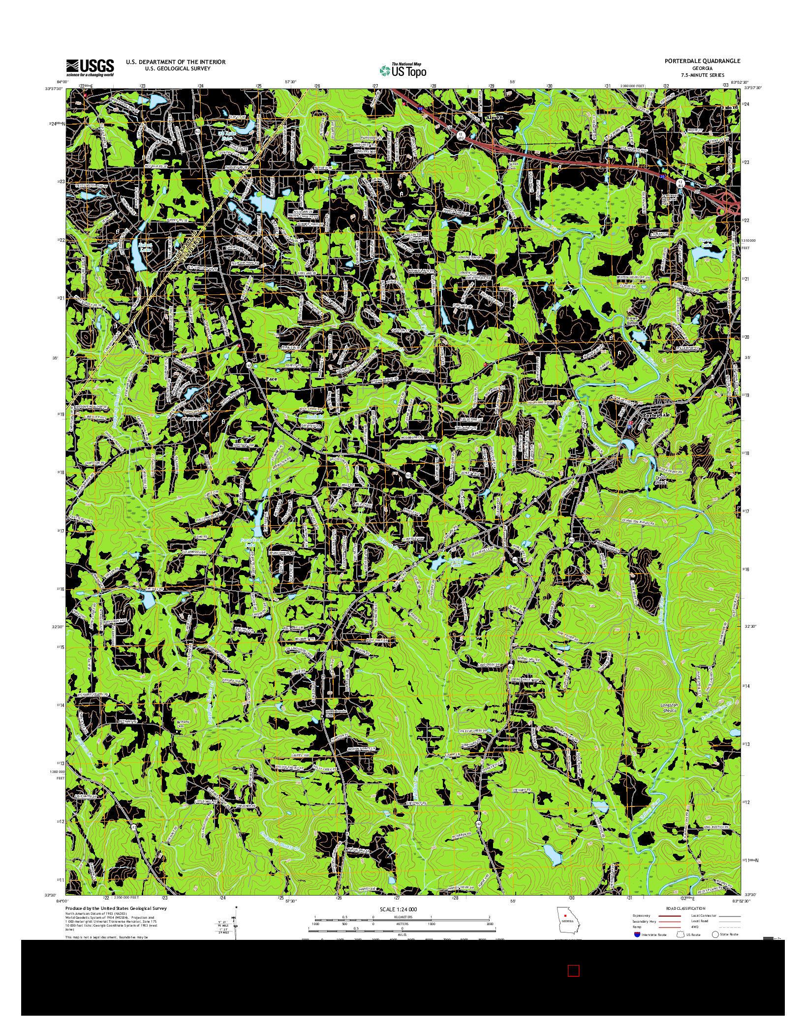 USGS US TOPO 7.5-MINUTE MAP FOR PORTERDALE, GA 2017