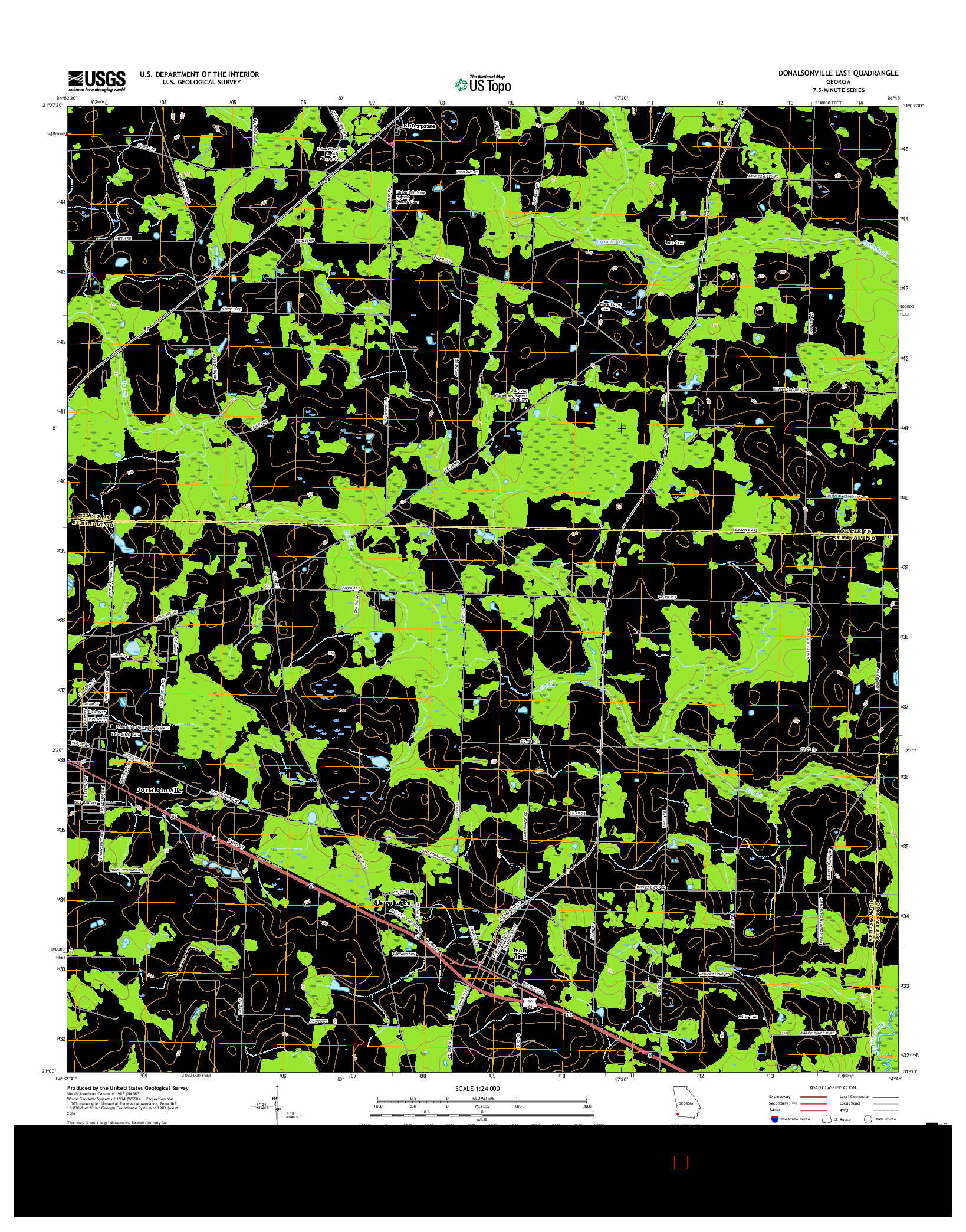 USGS US TOPO 7.5-MINUTE MAP FOR DONALSONVILLE EAST, GA 2017