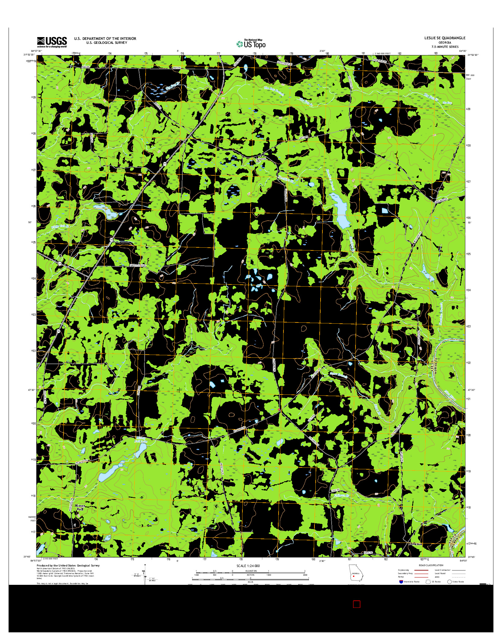 USGS US TOPO 7.5-MINUTE MAP FOR LESLIE SE, GA 2017