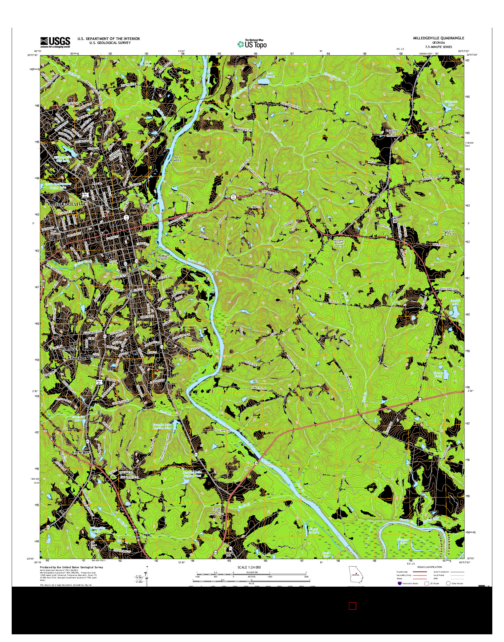 USGS US TOPO 7.5-MINUTE MAP FOR MILLEDGEVILLE, GA 2017