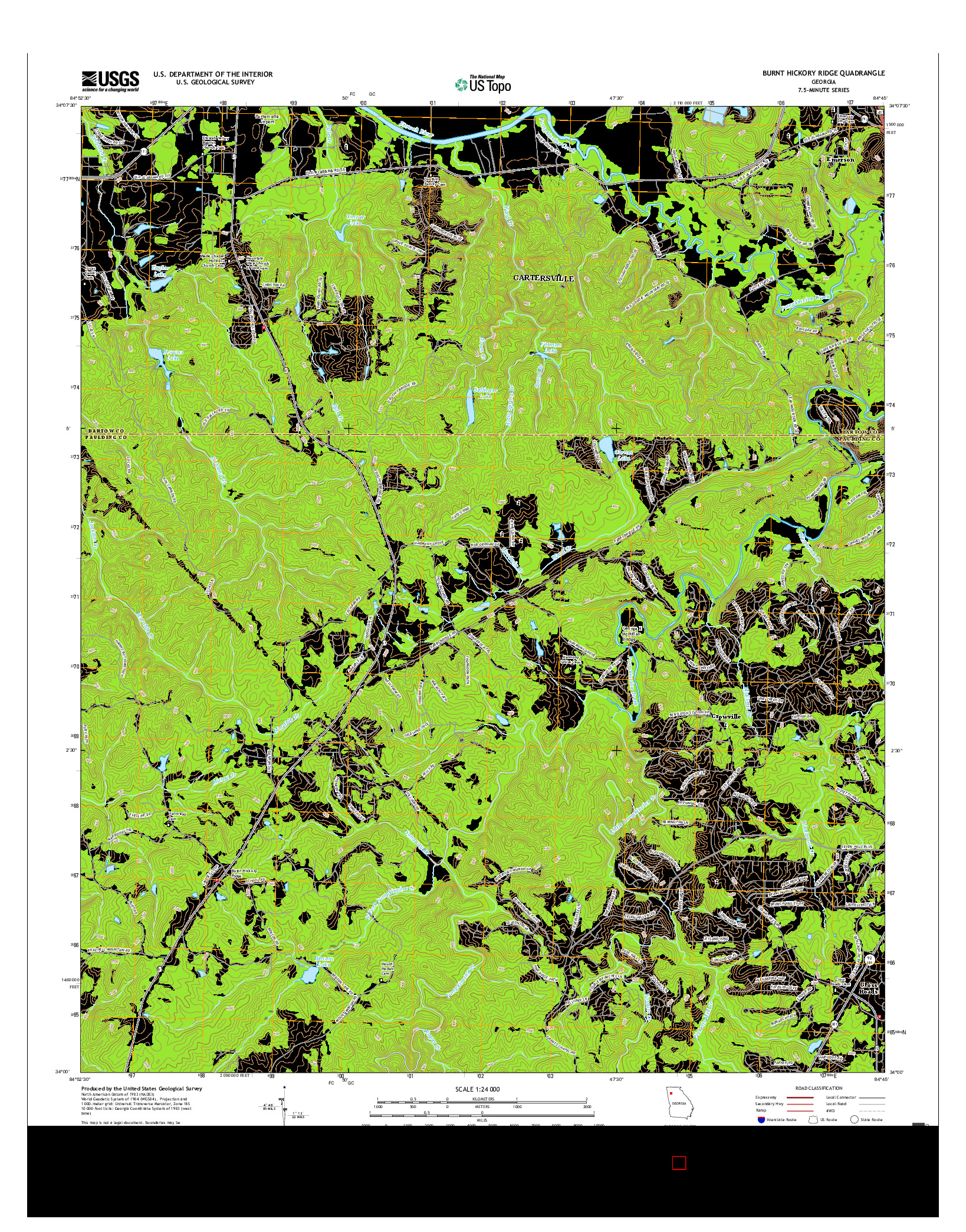 USGS US TOPO 7.5-MINUTE MAP FOR BURNT HICKORY RIDGE, GA 2017