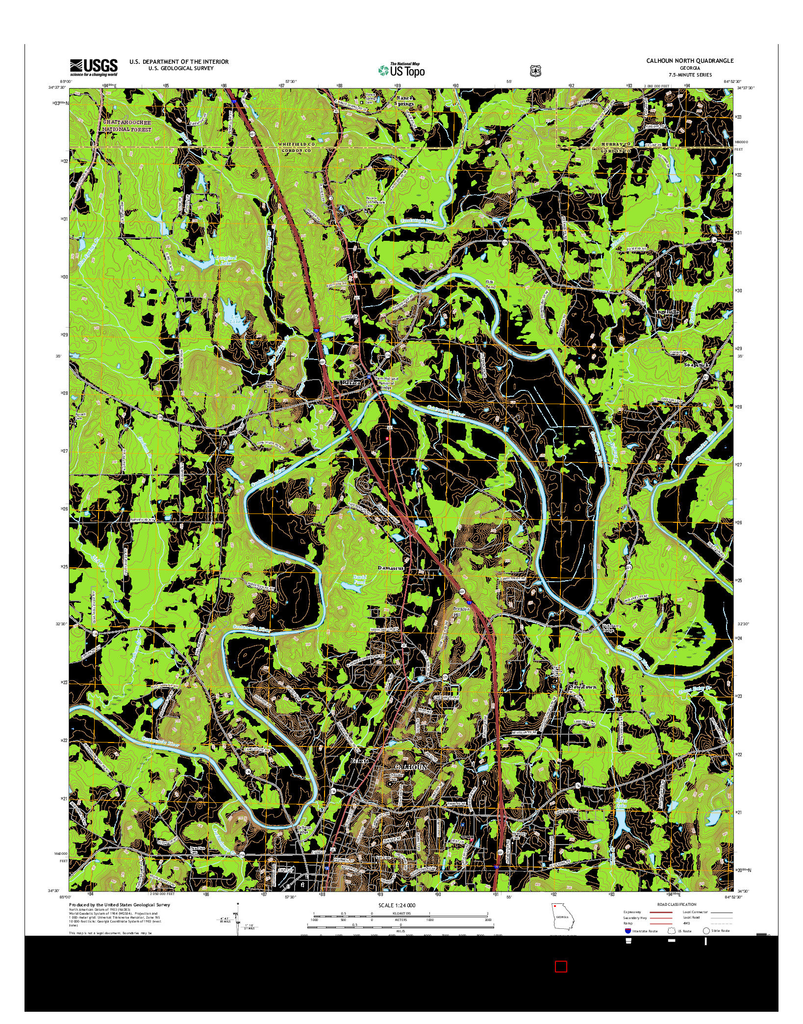 USGS US TOPO 7.5-MINUTE MAP FOR CALHOUN NORTH, GA 2017