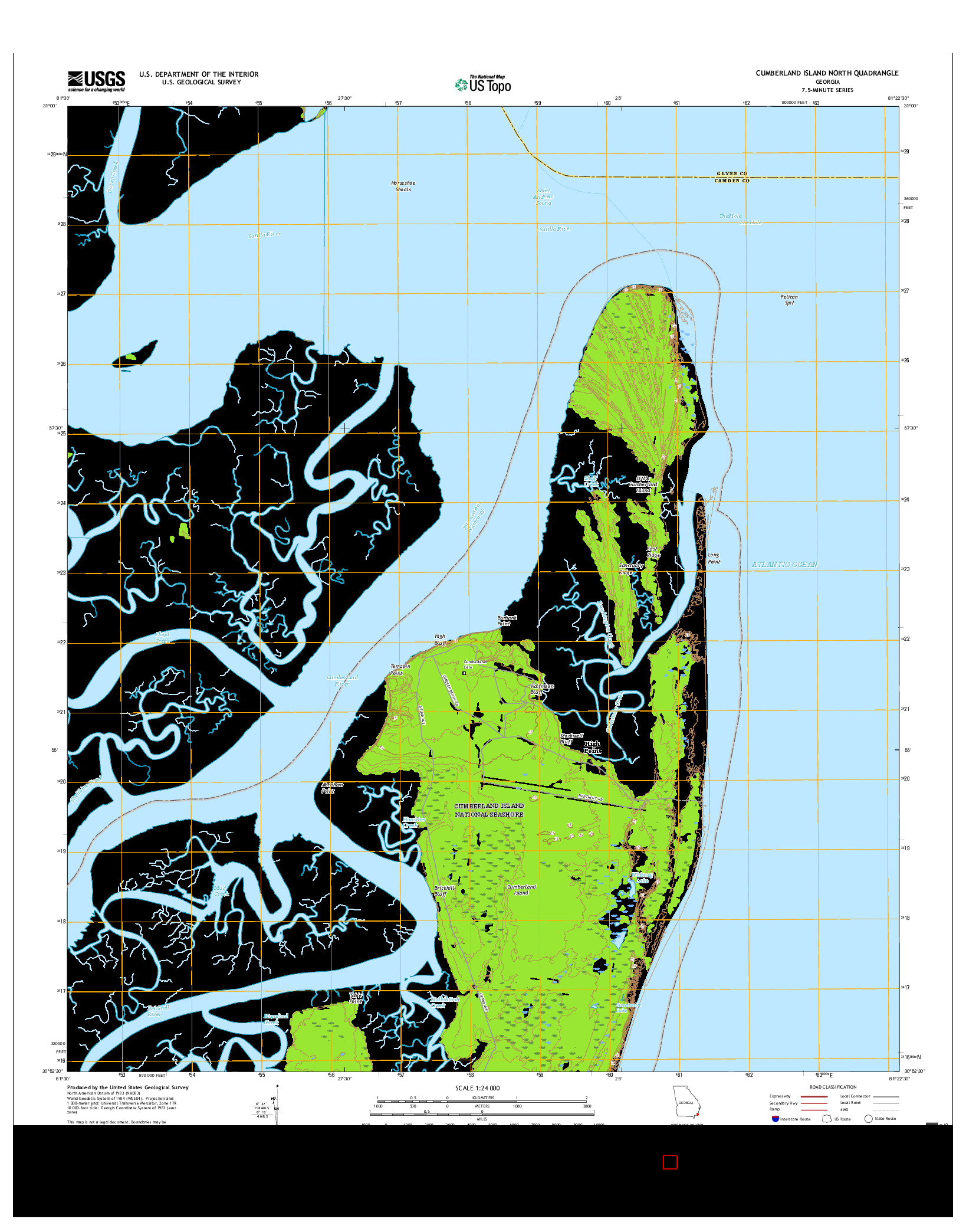 USGS US TOPO 7.5-MINUTE MAP FOR CUMBERLAND ISLAND NORTH, GA 2017