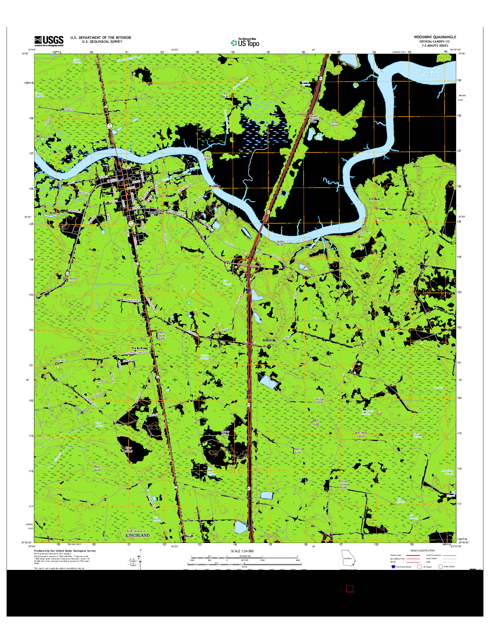 USGS US TOPO 7.5-MINUTE MAP FOR WOODBINE, GA 2017