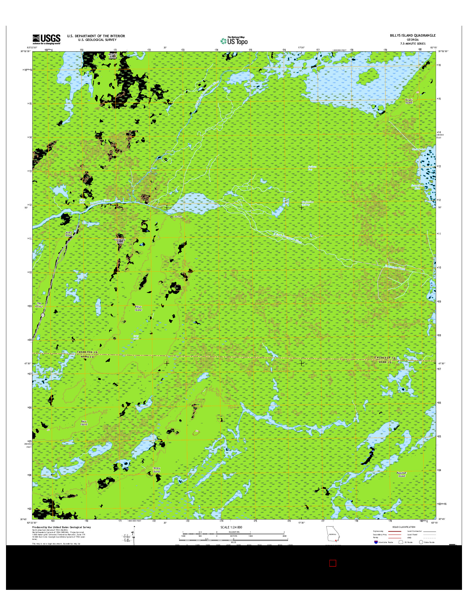 USGS US TOPO 7.5-MINUTE MAP FOR BILLYS ISLAND, GA 2017