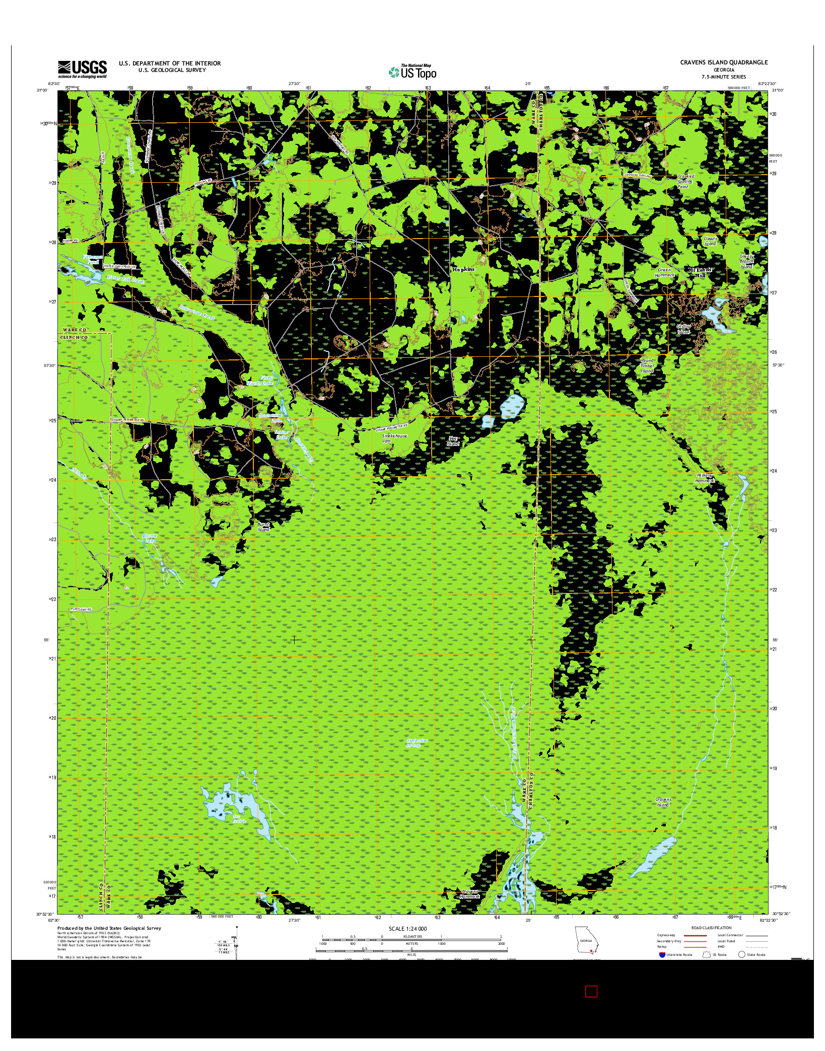 USGS US TOPO 7.5-MINUTE MAP FOR CRAVENS ISLAND, GA 2017