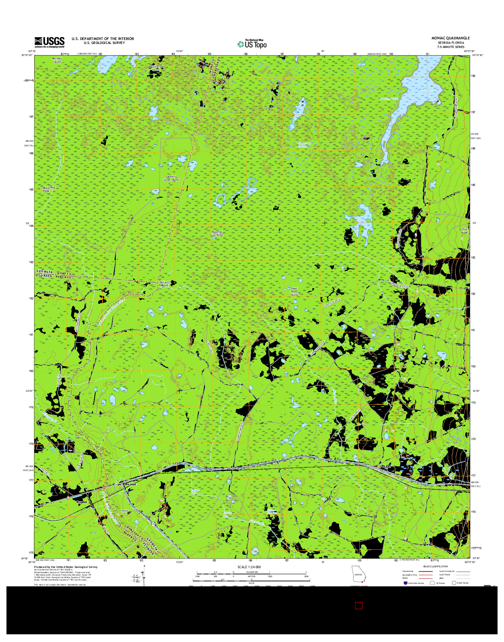 USGS US TOPO 7.5-MINUTE MAP FOR MONIAC, GA-FL 2017