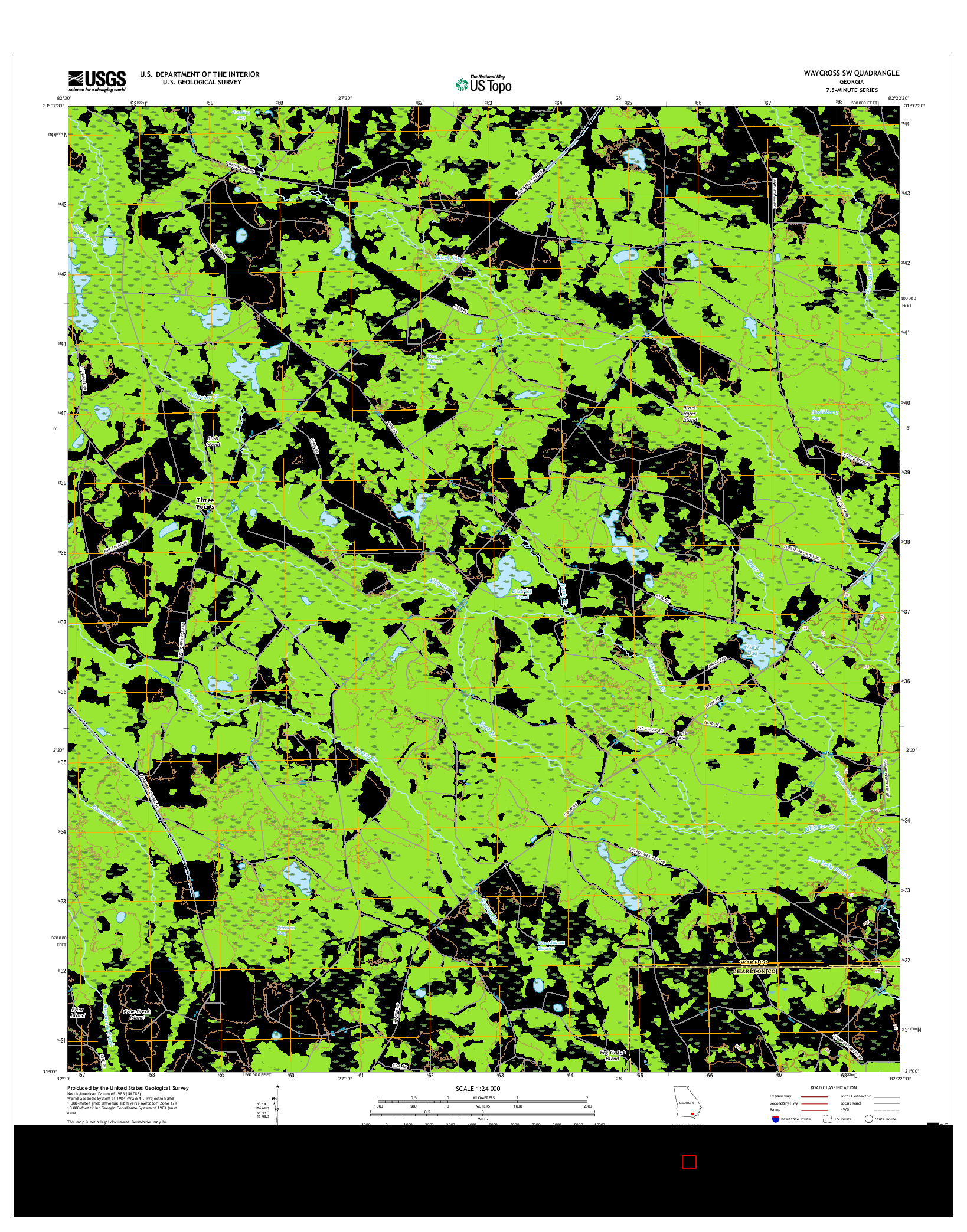 USGS US TOPO 7.5-MINUTE MAP FOR WAYCROSS SW, GA 2017