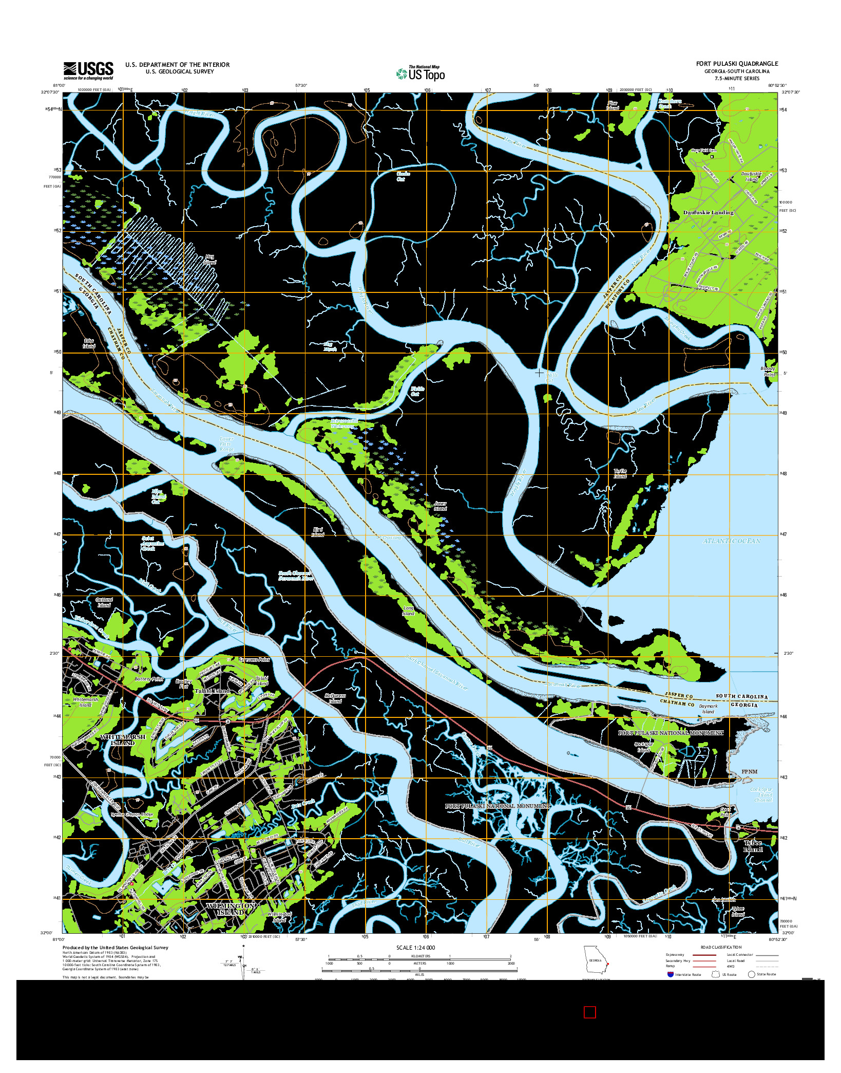 USGS US TOPO 7.5-MINUTE MAP FOR FORT PULASKI, GA-SC 2017