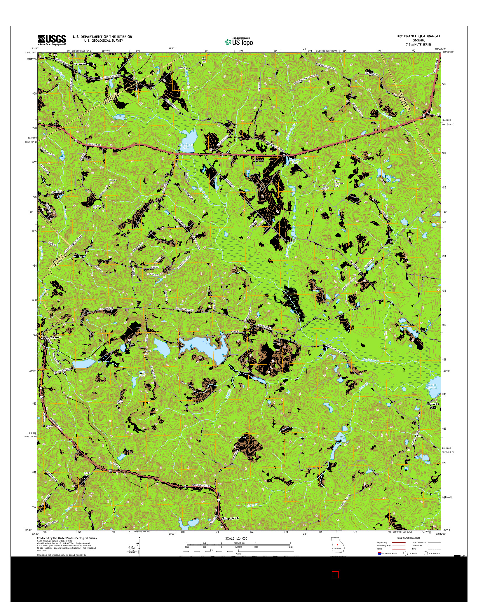 USGS US TOPO 7.5-MINUTE MAP FOR DRY BRANCH, GA 2017