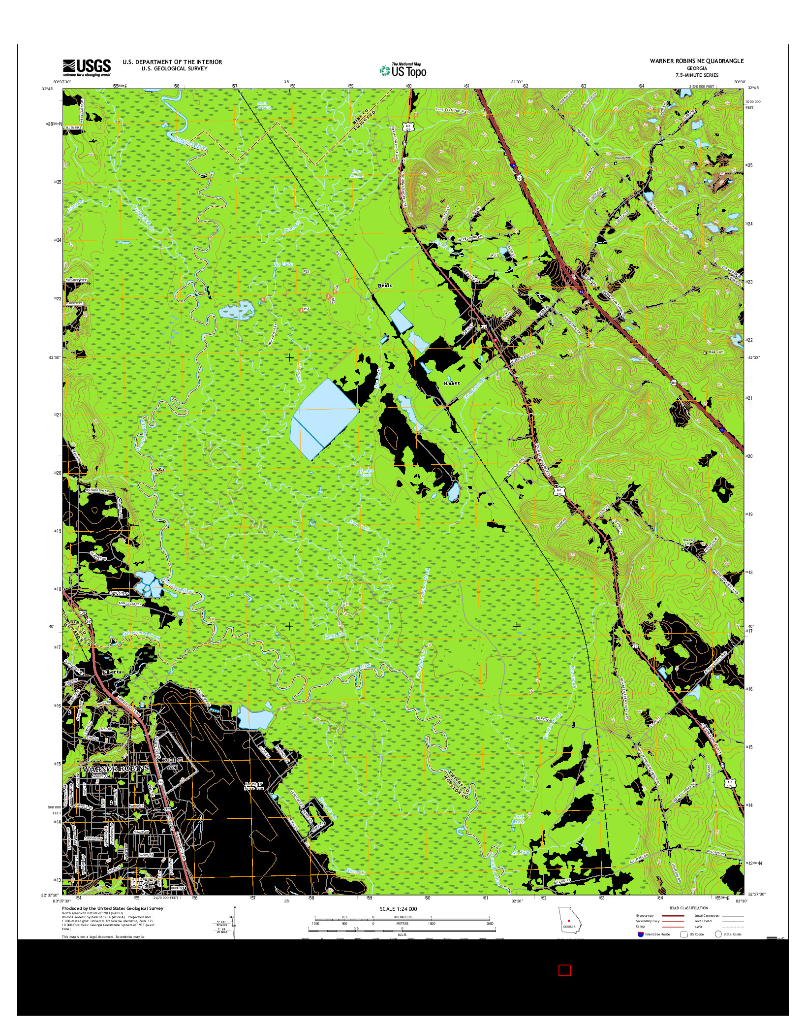 USGS US TOPO 7.5-MINUTE MAP FOR WARNER ROBINS NE, GA 2017