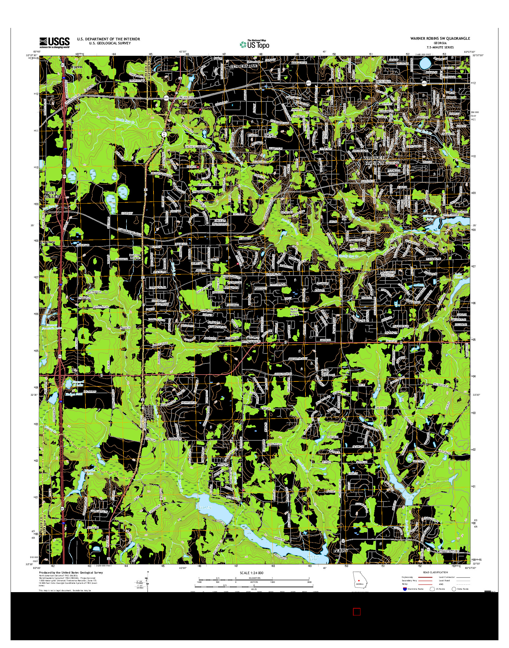 USGS US TOPO 7.5-MINUTE MAP FOR WARNER ROBINS SW, GA 2017