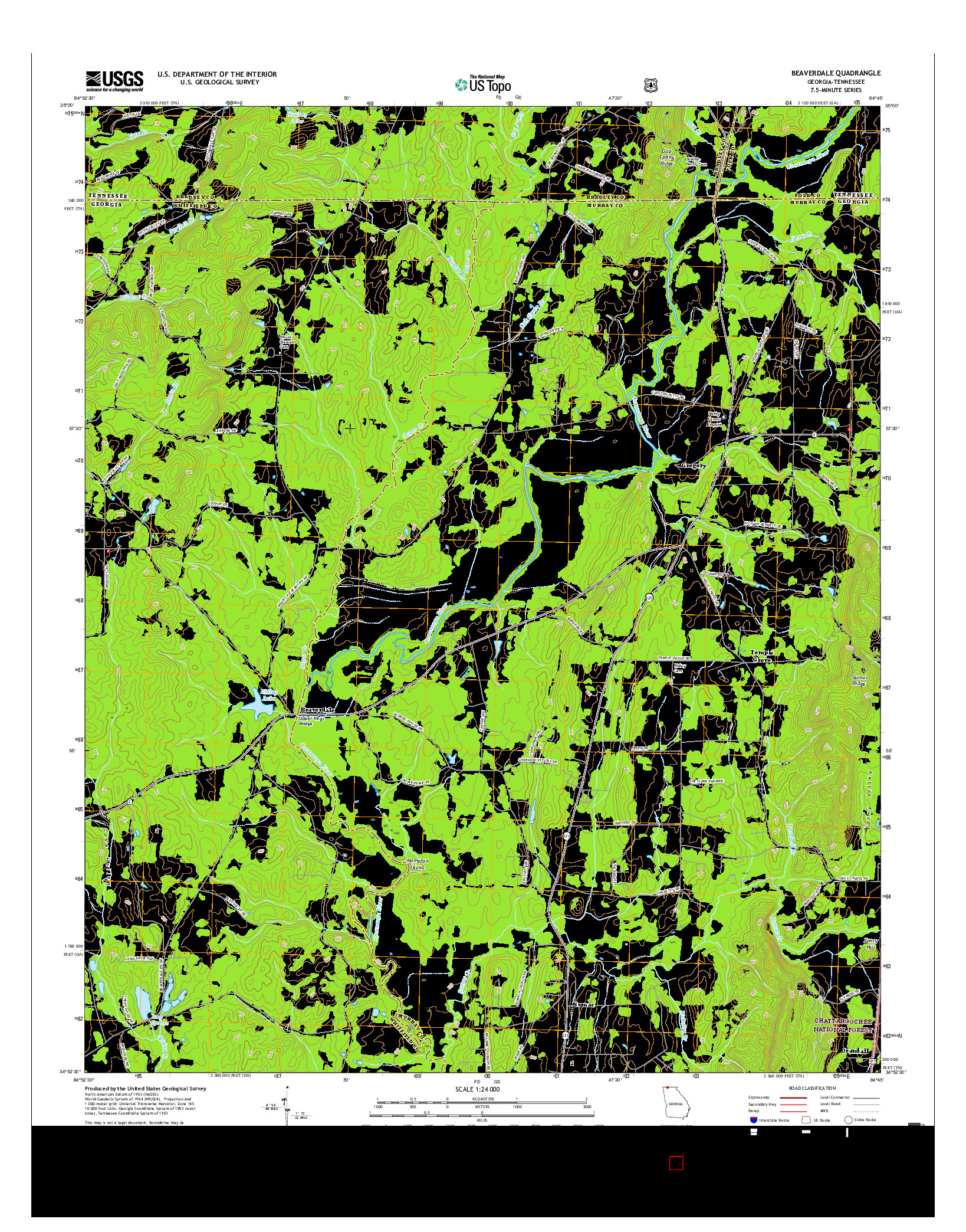 USGS US TOPO 7.5-MINUTE MAP FOR BEAVERDALE, GA-TN 2017