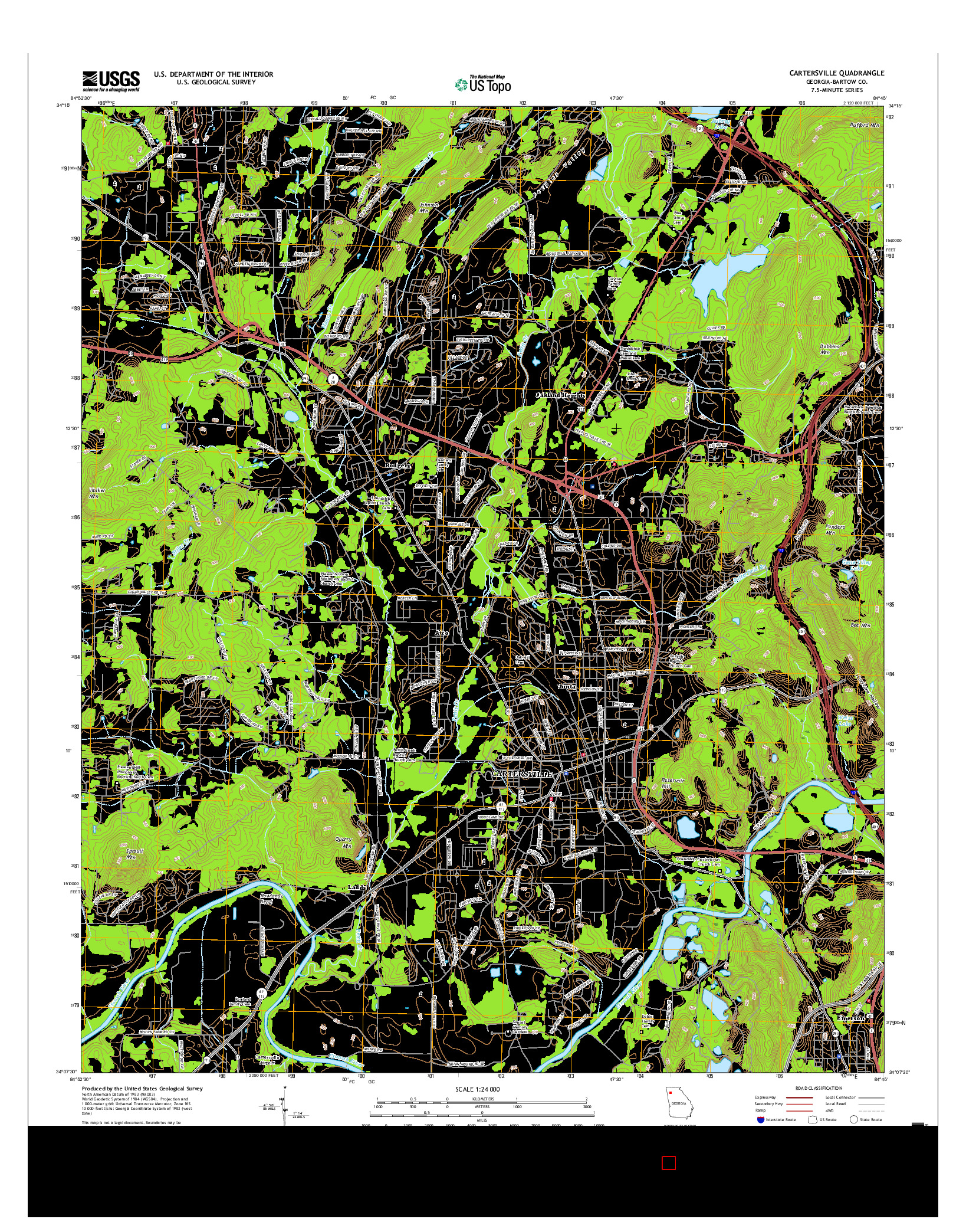USGS US TOPO 7.5-MINUTE MAP FOR CARTERSVILLE, GA 2017