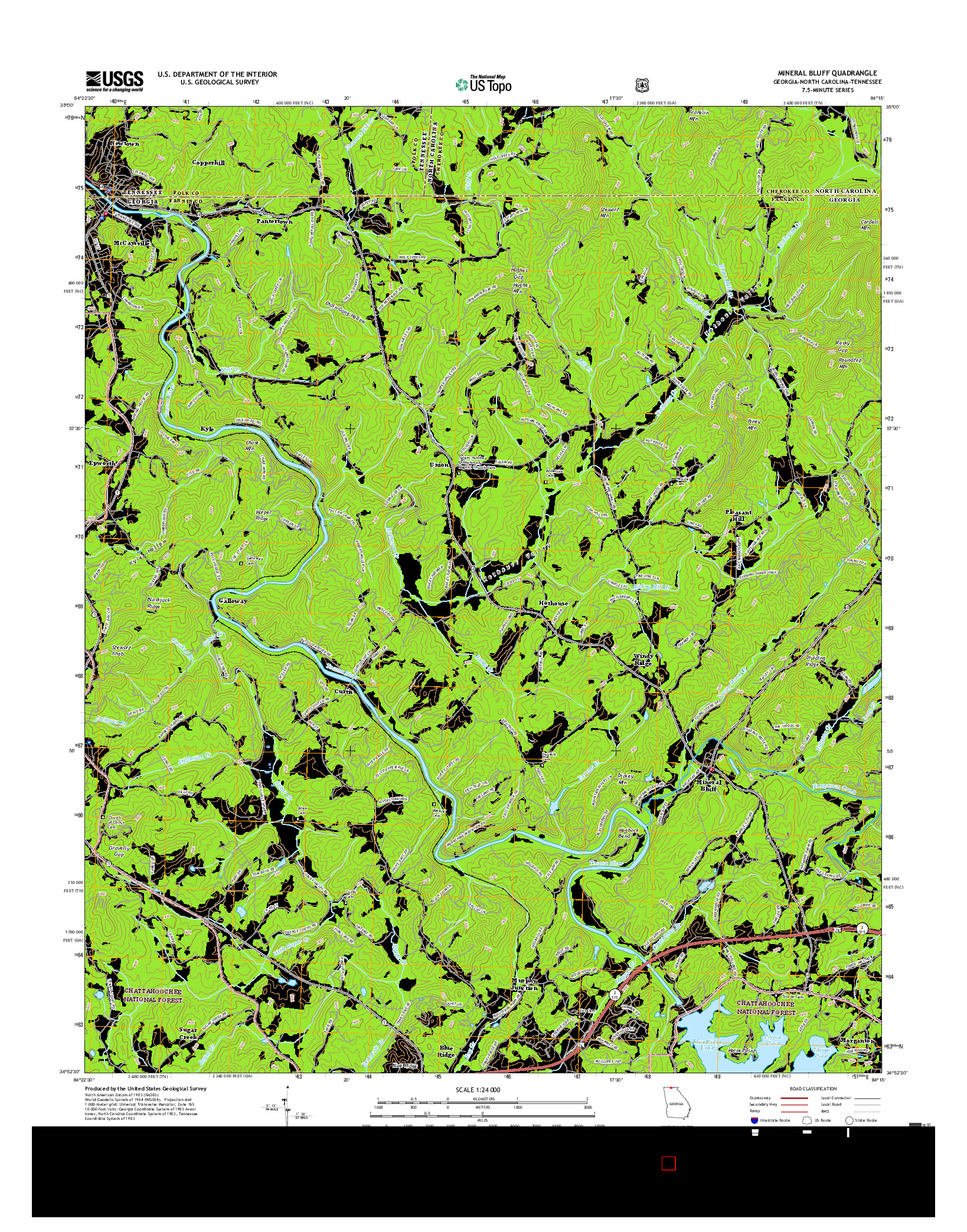USGS US TOPO 7.5-MINUTE MAP FOR MINERAL BLUFF, GA-NC-TN 2017