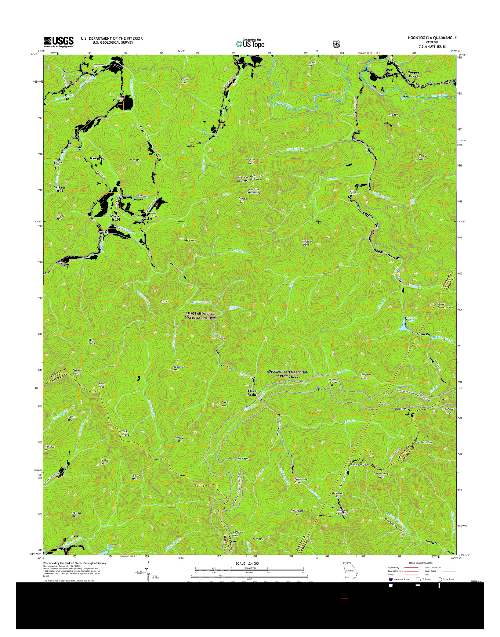 USGS US TOPO 7.5-MINUTE MAP FOR NOONTOOTLA, GA 2017