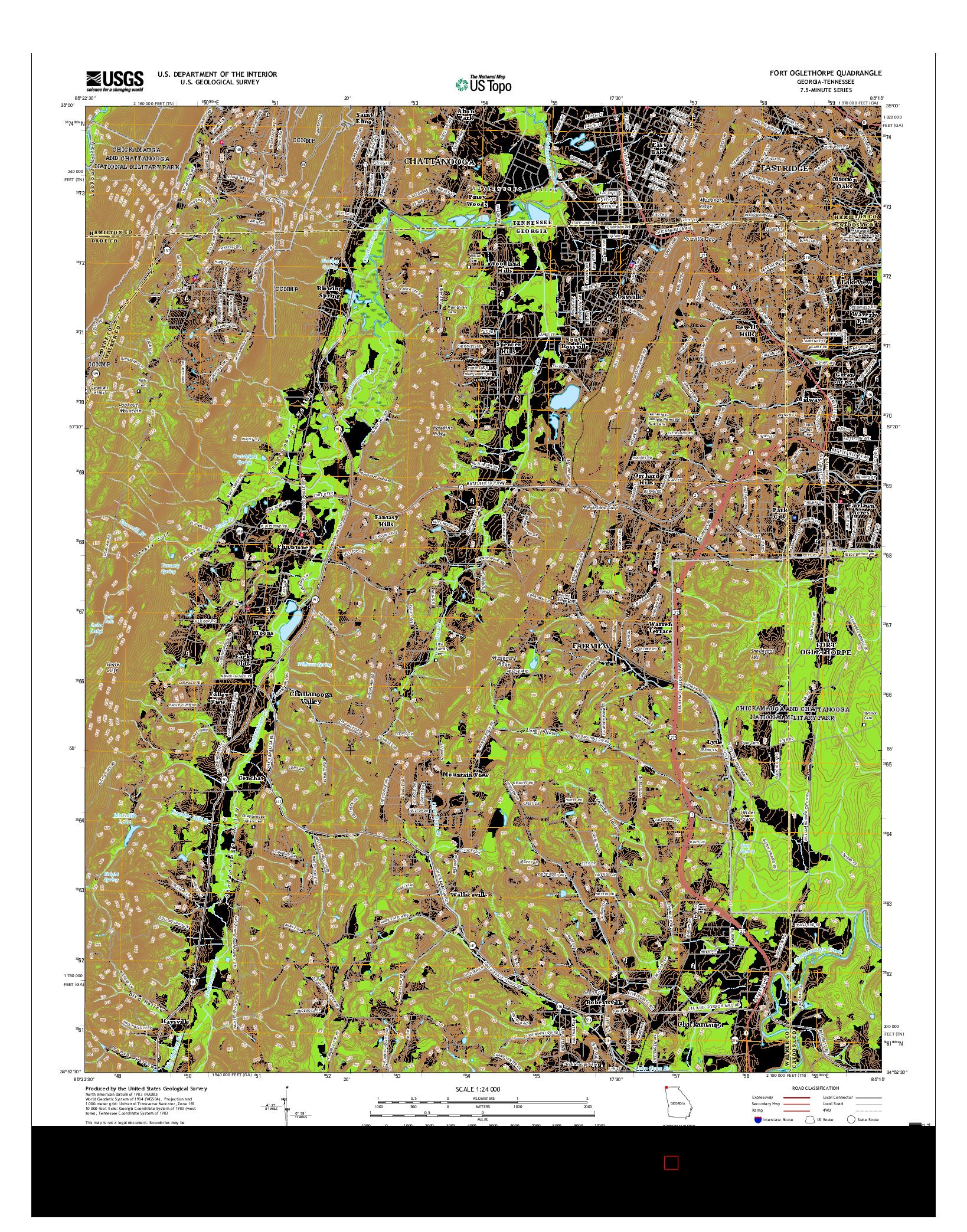 USGS US TOPO 7.5-MINUTE MAP FOR FORT OGLETHORPE, GA-TN 2017