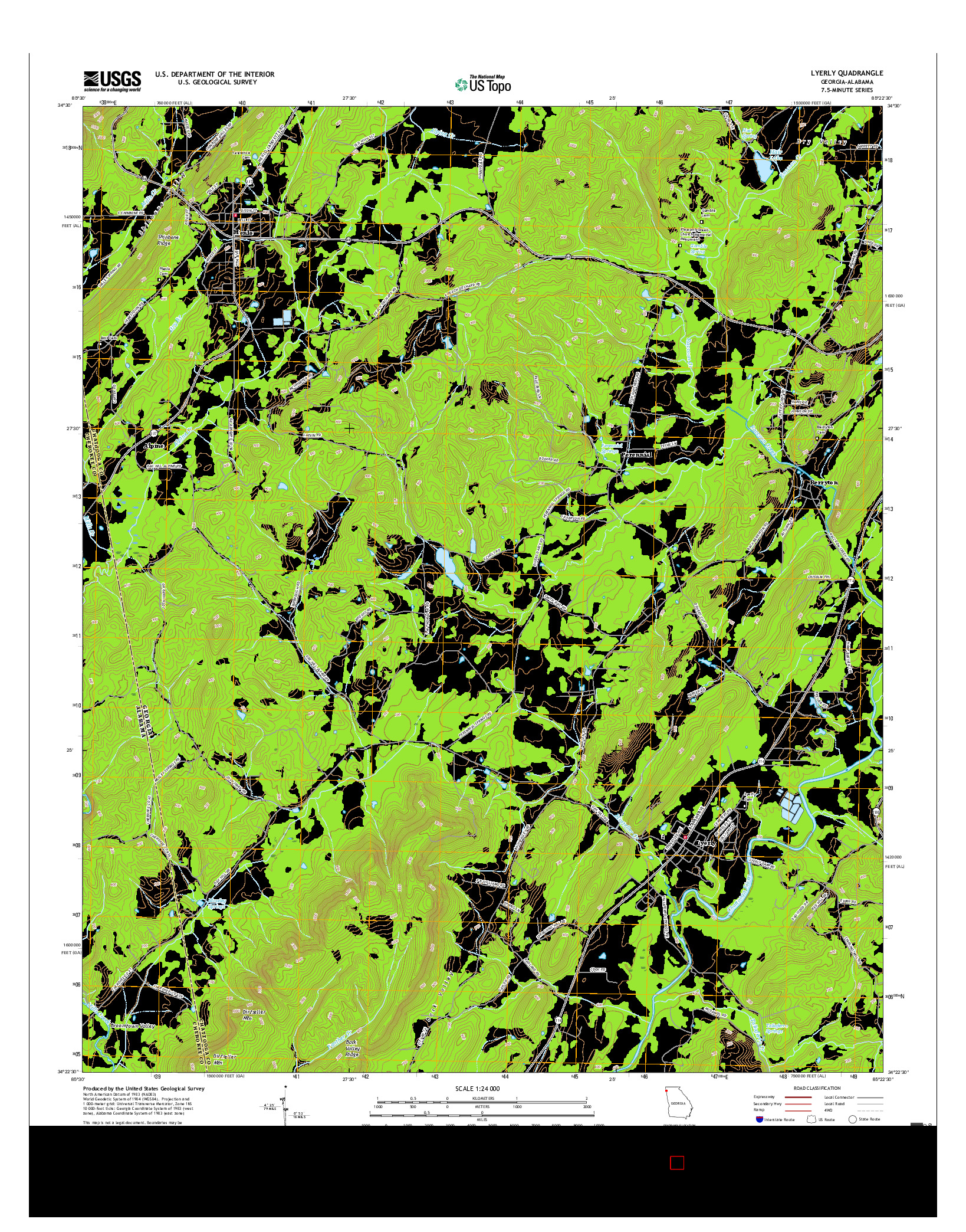 USGS US TOPO 7.5-MINUTE MAP FOR LYERLY, GA-AL 2017