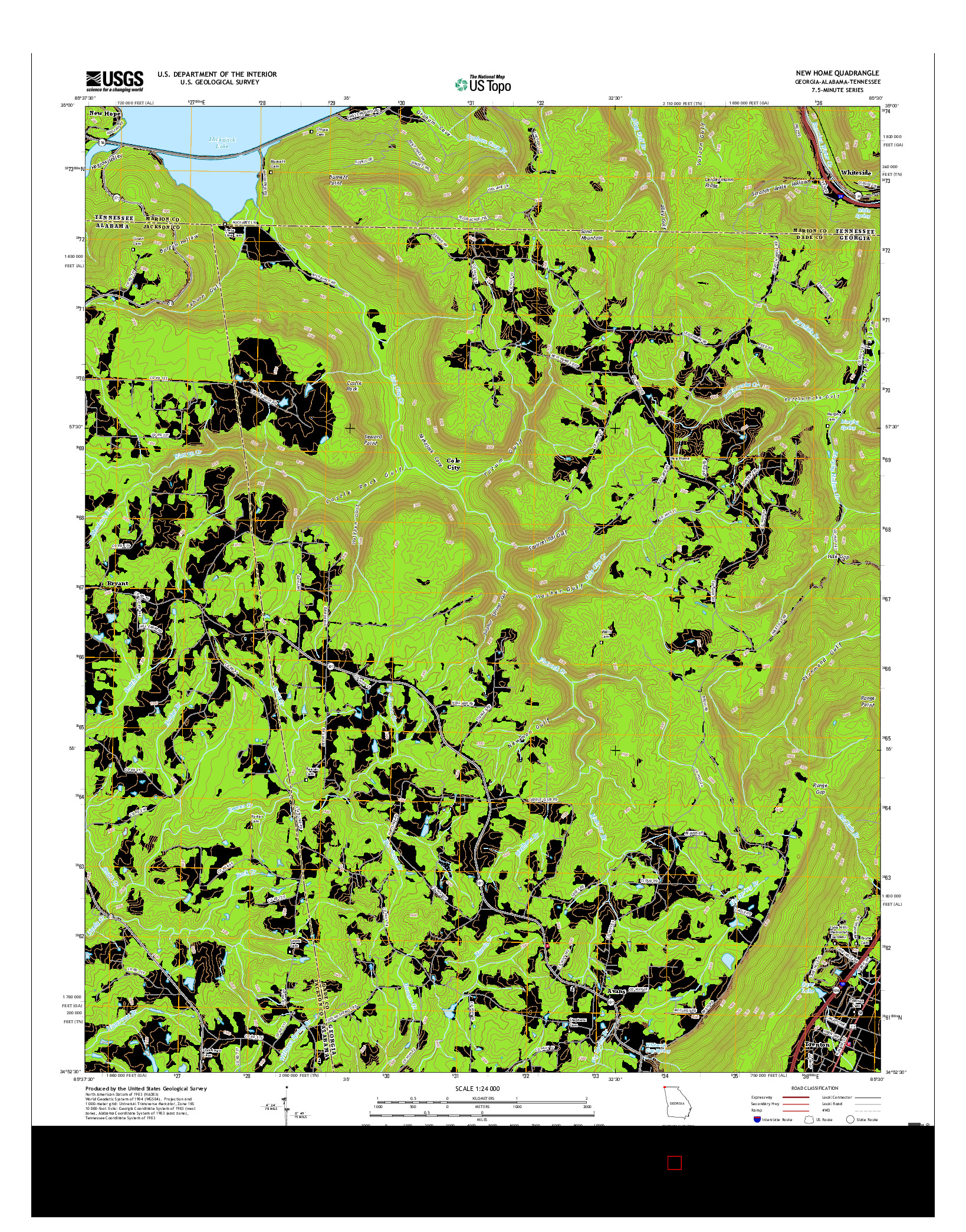 USGS US TOPO 7.5-MINUTE MAP FOR NEW HOME, GA-AL-TN 2017