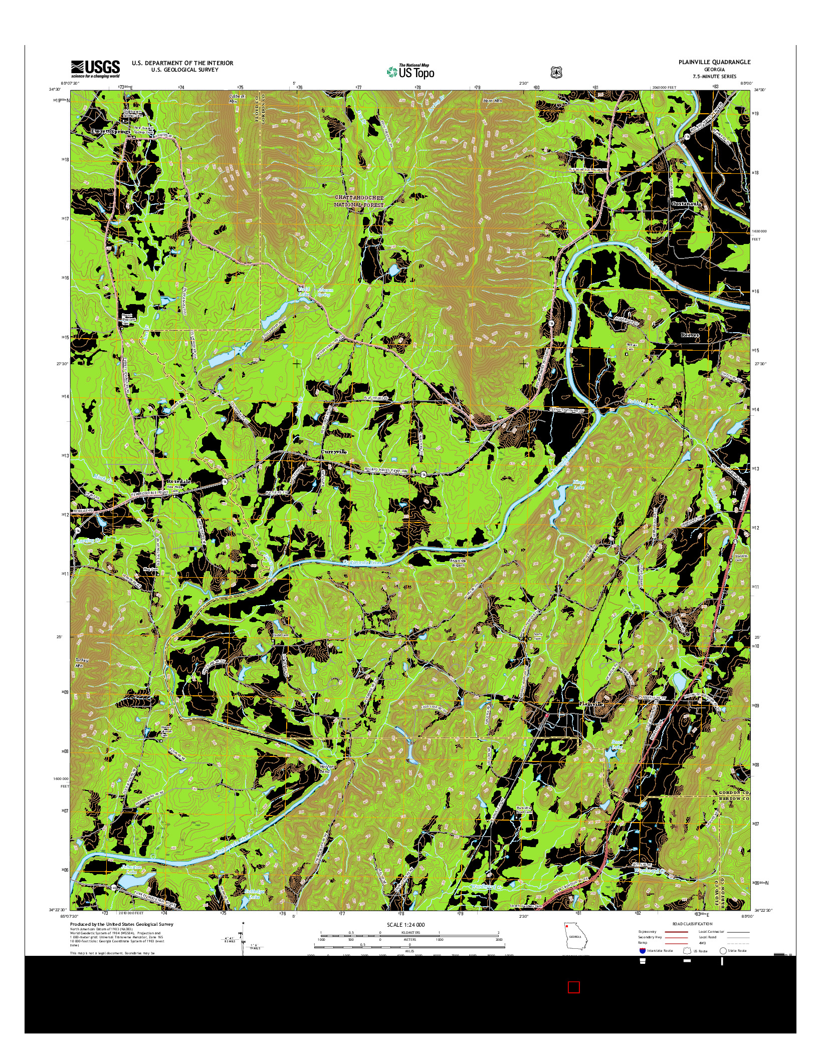 USGS US TOPO 7.5-MINUTE MAP FOR PLAINVILLE, GA 2017