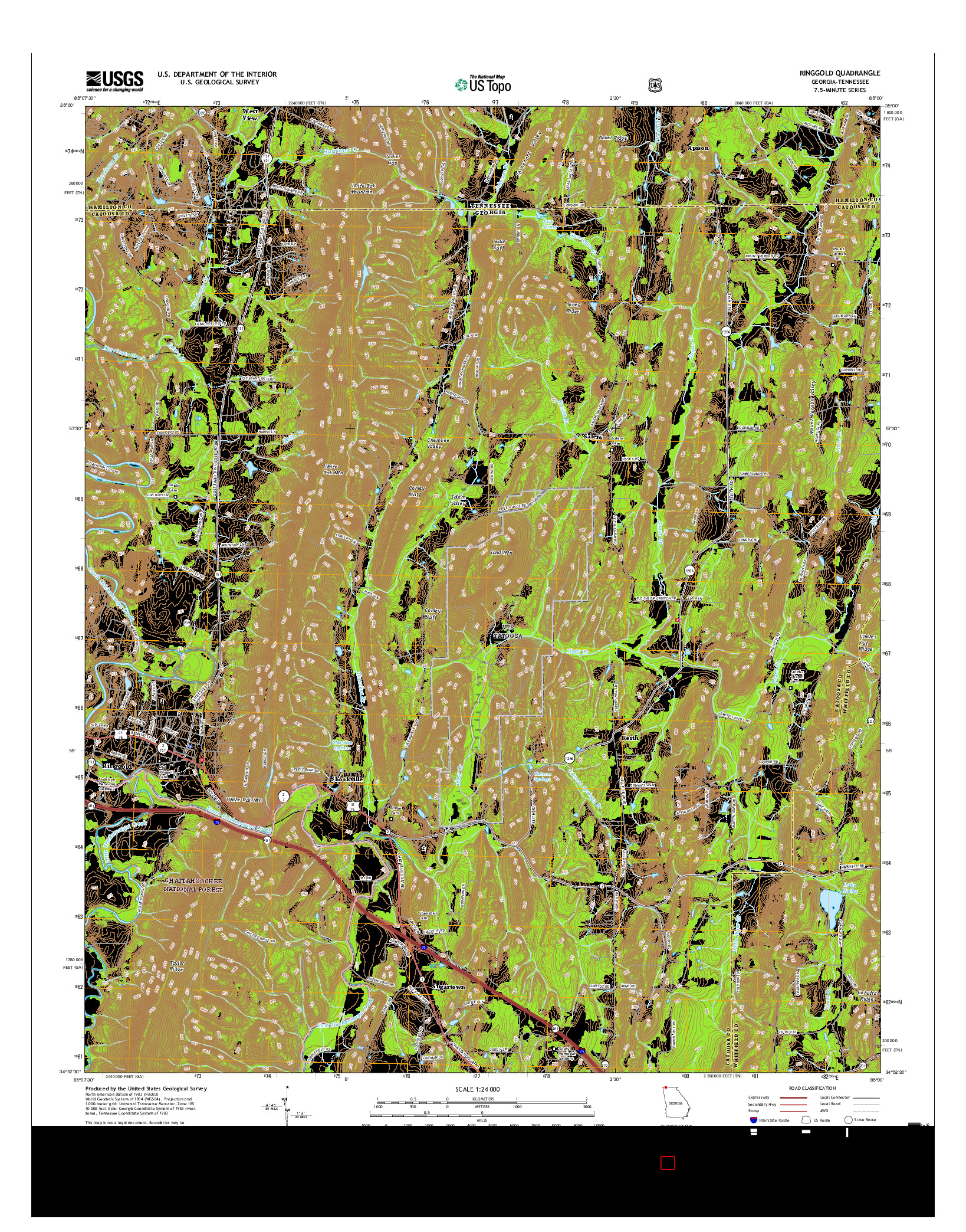 USGS US TOPO 7.5-MINUTE MAP FOR RINGGOLD, GA-TN 2017