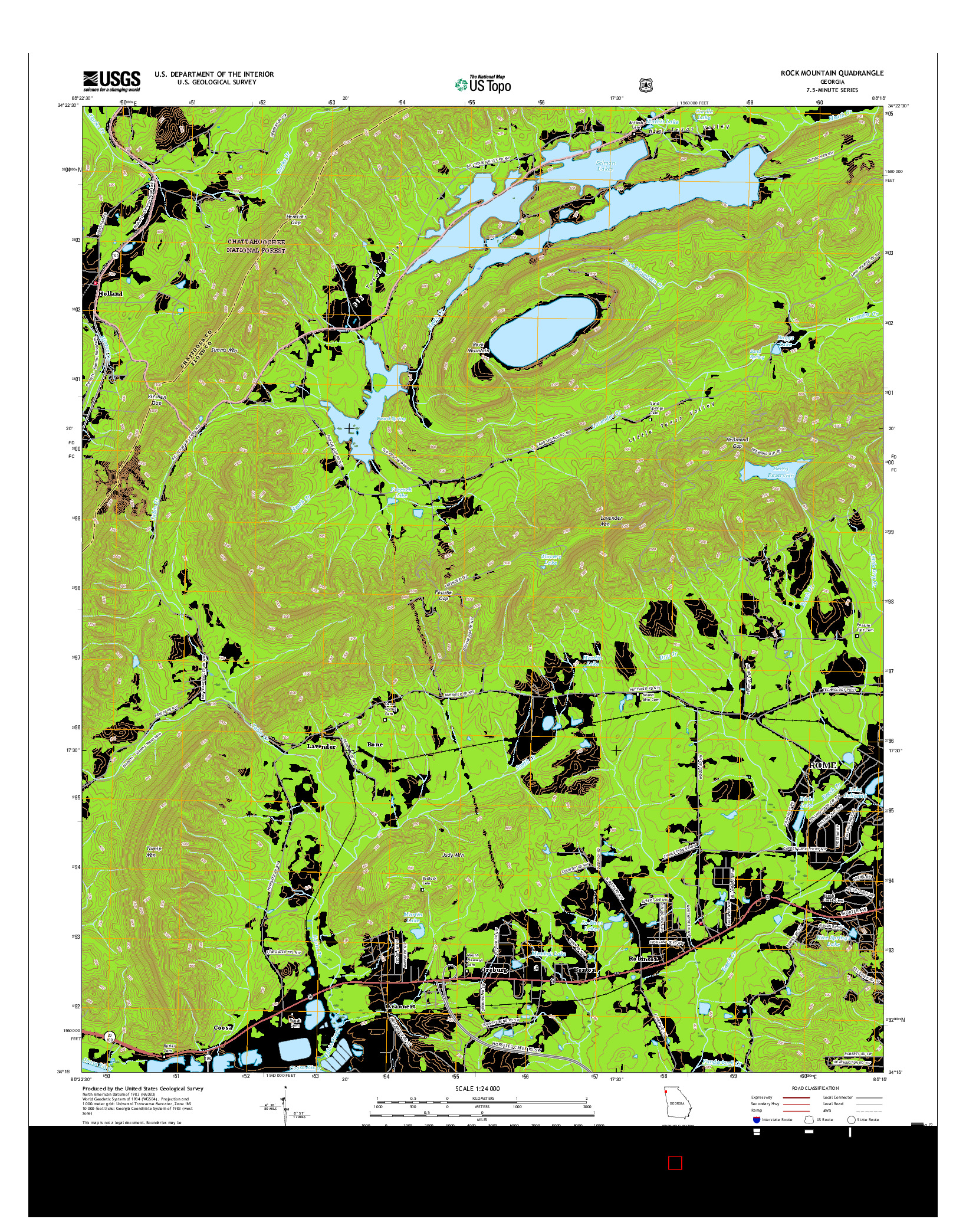 USGS US TOPO 7.5-MINUTE MAP FOR ROCK MOUNTAIN, GA 2017