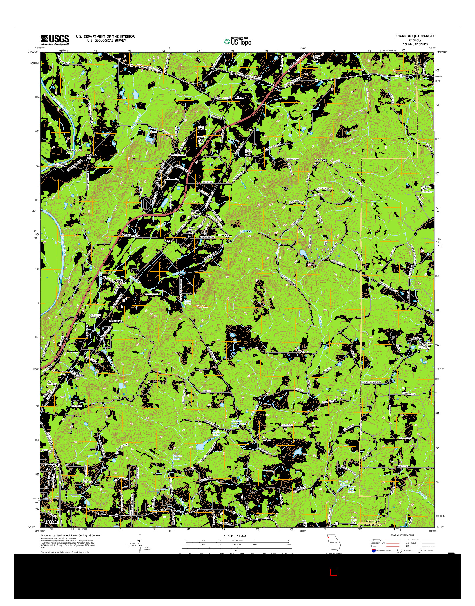 USGS US TOPO 7.5-MINUTE MAP FOR SHANNON, GA 2017