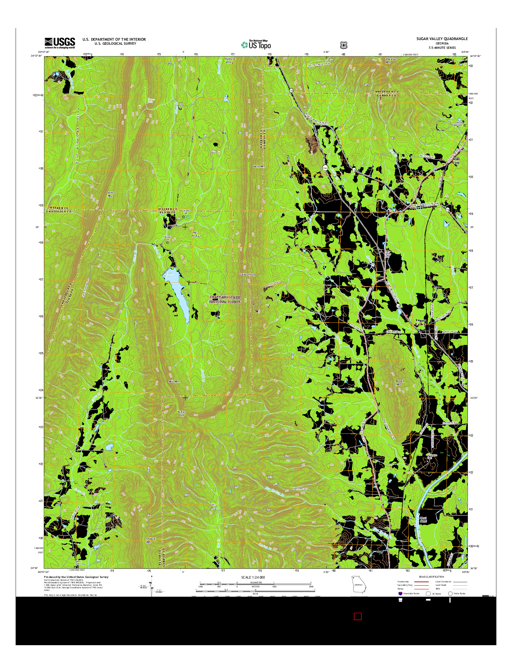 USGS US TOPO 7.5-MINUTE MAP FOR SUGAR VALLEY, GA 2017