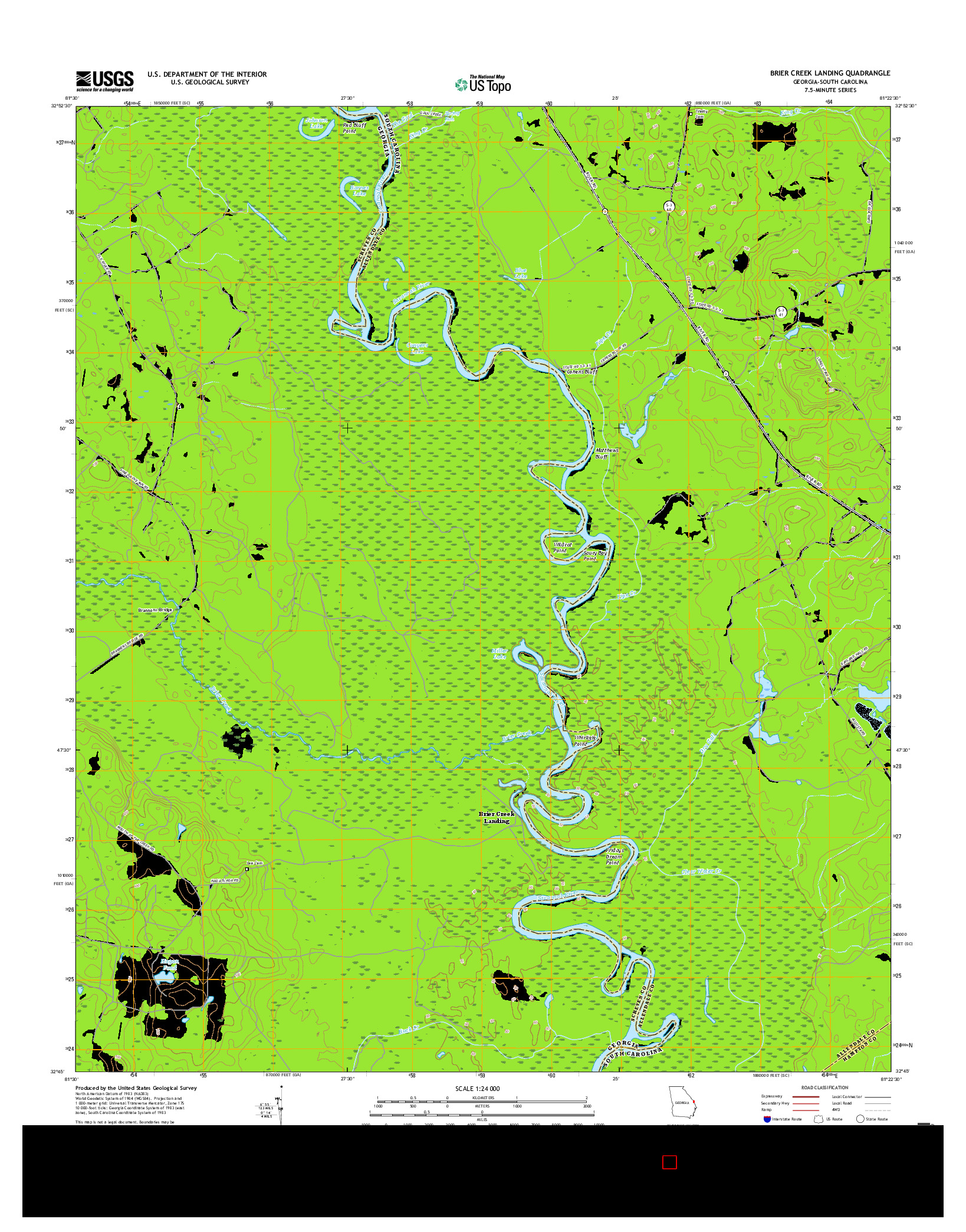 USGS US TOPO 7.5-MINUTE MAP FOR BRIER CREEK LANDING, GA-SC 2017