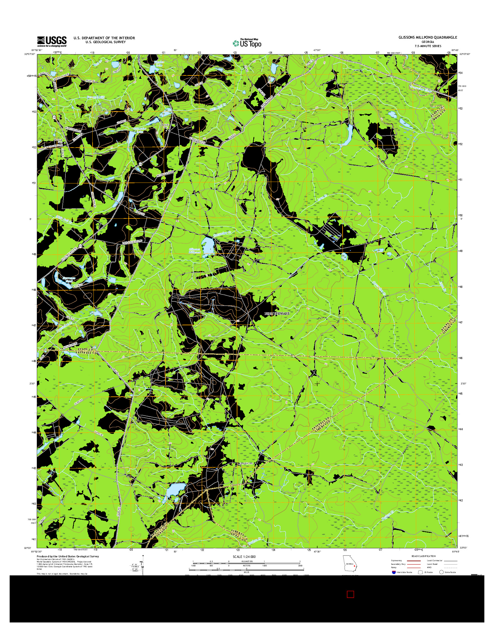USGS US TOPO 7.5-MINUTE MAP FOR GLISSONS MILLPOND, GA 2017