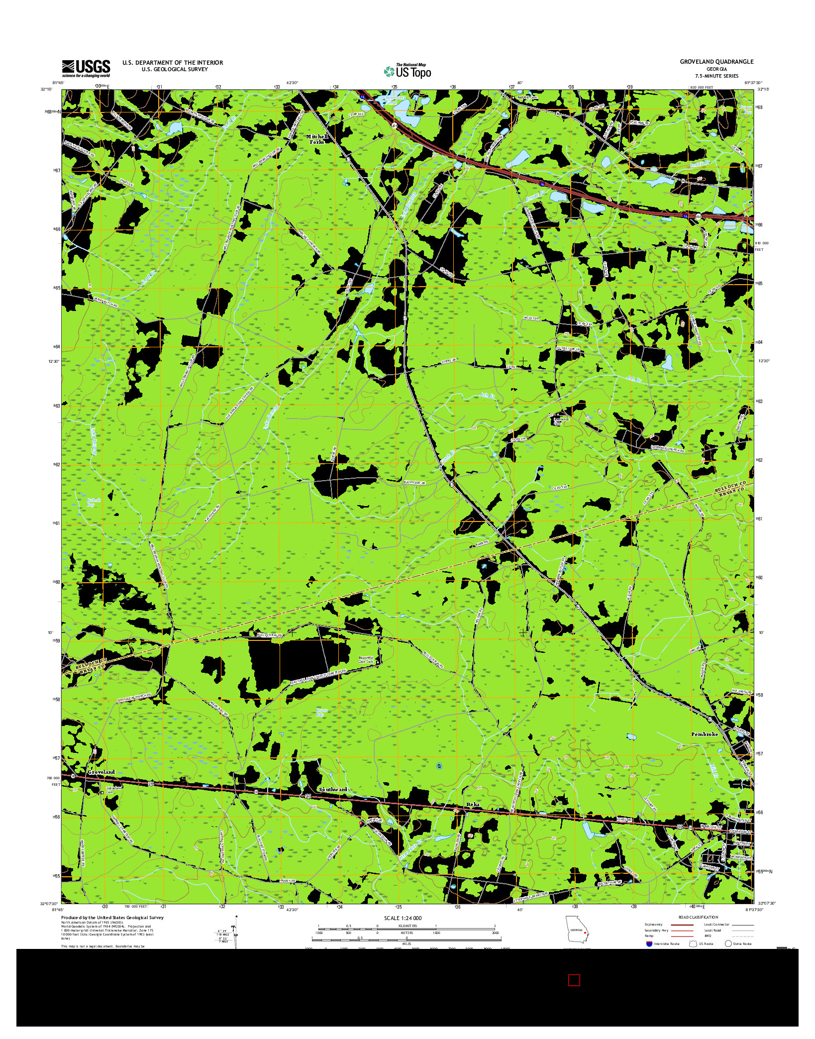 USGS US TOPO 7.5-MINUTE MAP FOR GROVELAND, GA 2017