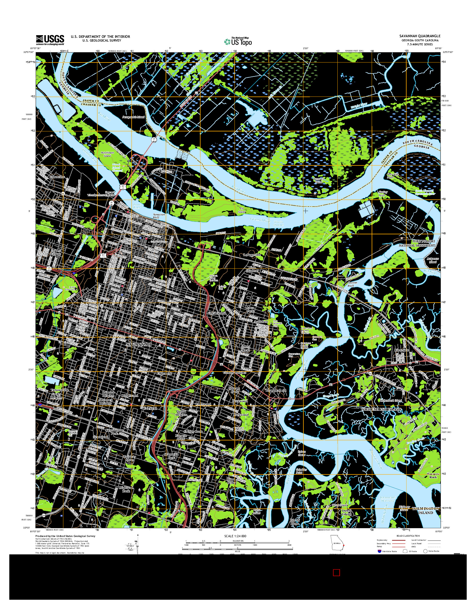 USGS US TOPO 7.5-MINUTE MAP FOR SAVANNAH, GA-SC 2017