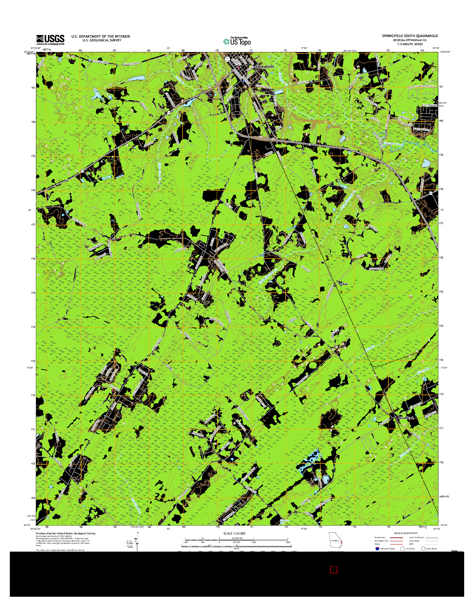 USGS US TOPO 7.5-MINUTE MAP FOR SPRINGFIELD SOUTH, GA 2017