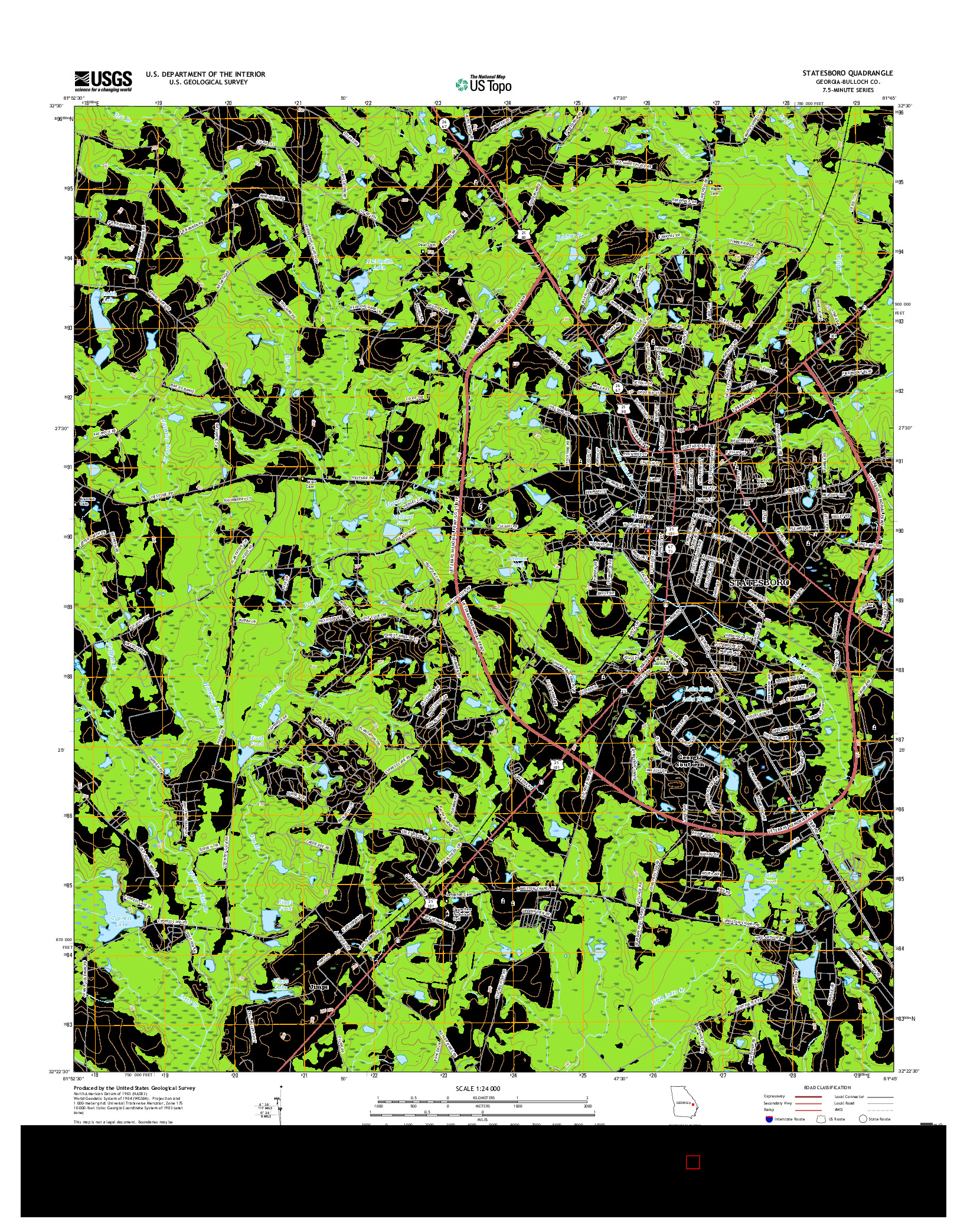 USGS US TOPO 7.5-MINUTE MAP FOR STATESBORO, GA 2017