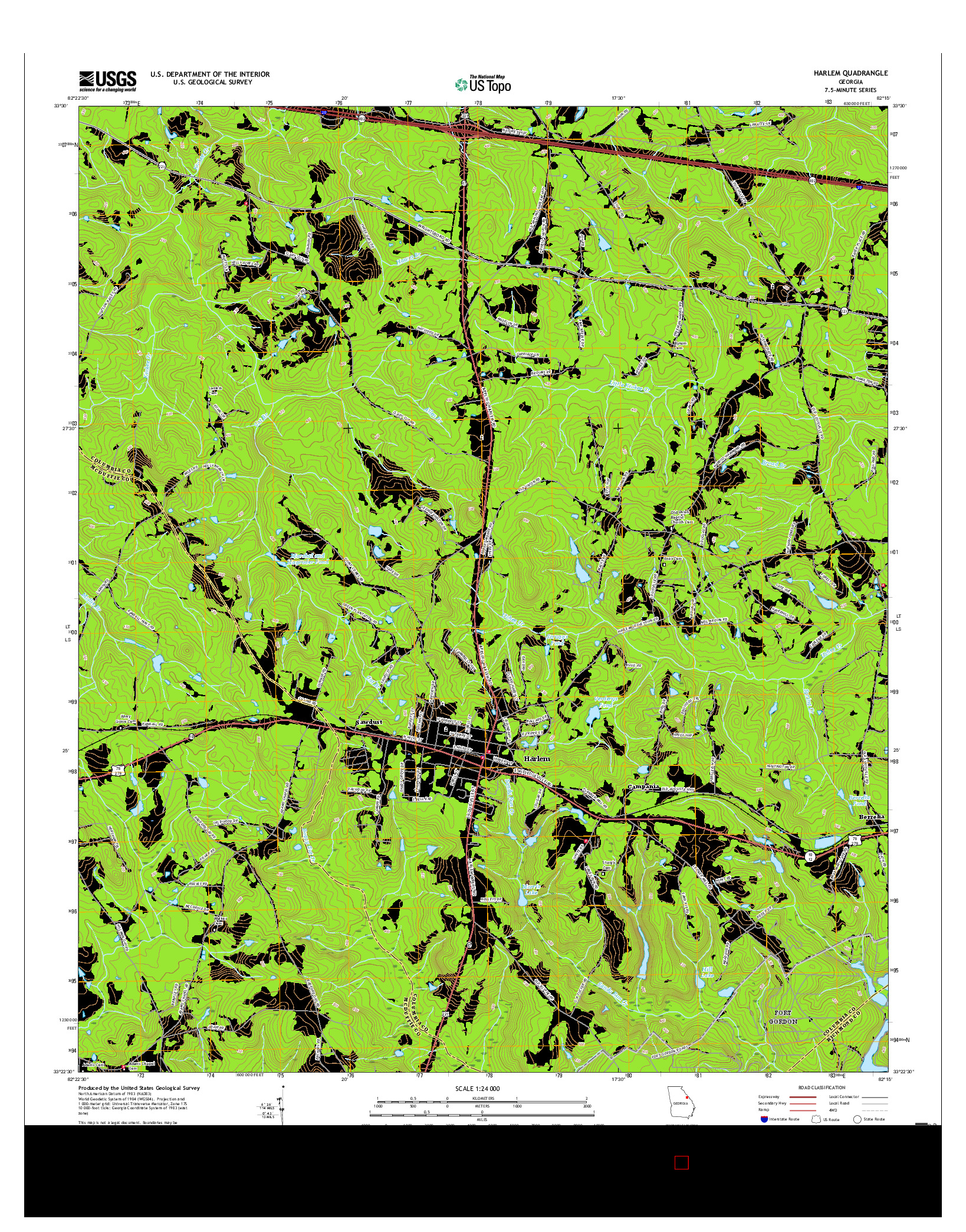 USGS US TOPO 7.5-MINUTE MAP FOR HARLEM, GA 2017