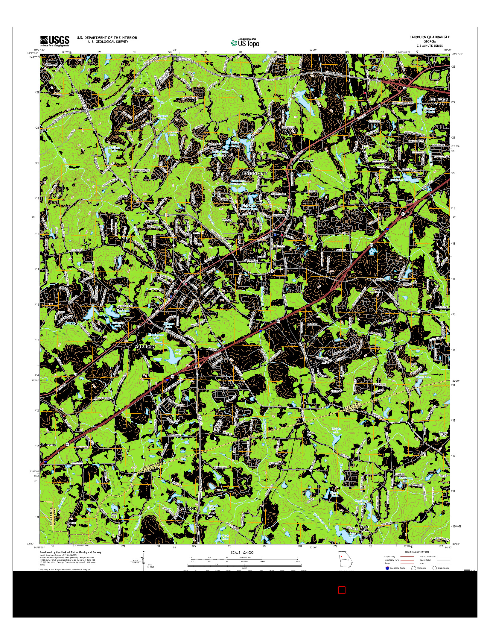 USGS US TOPO 7.5-MINUTE MAP FOR FAIRBURN, GA 2017