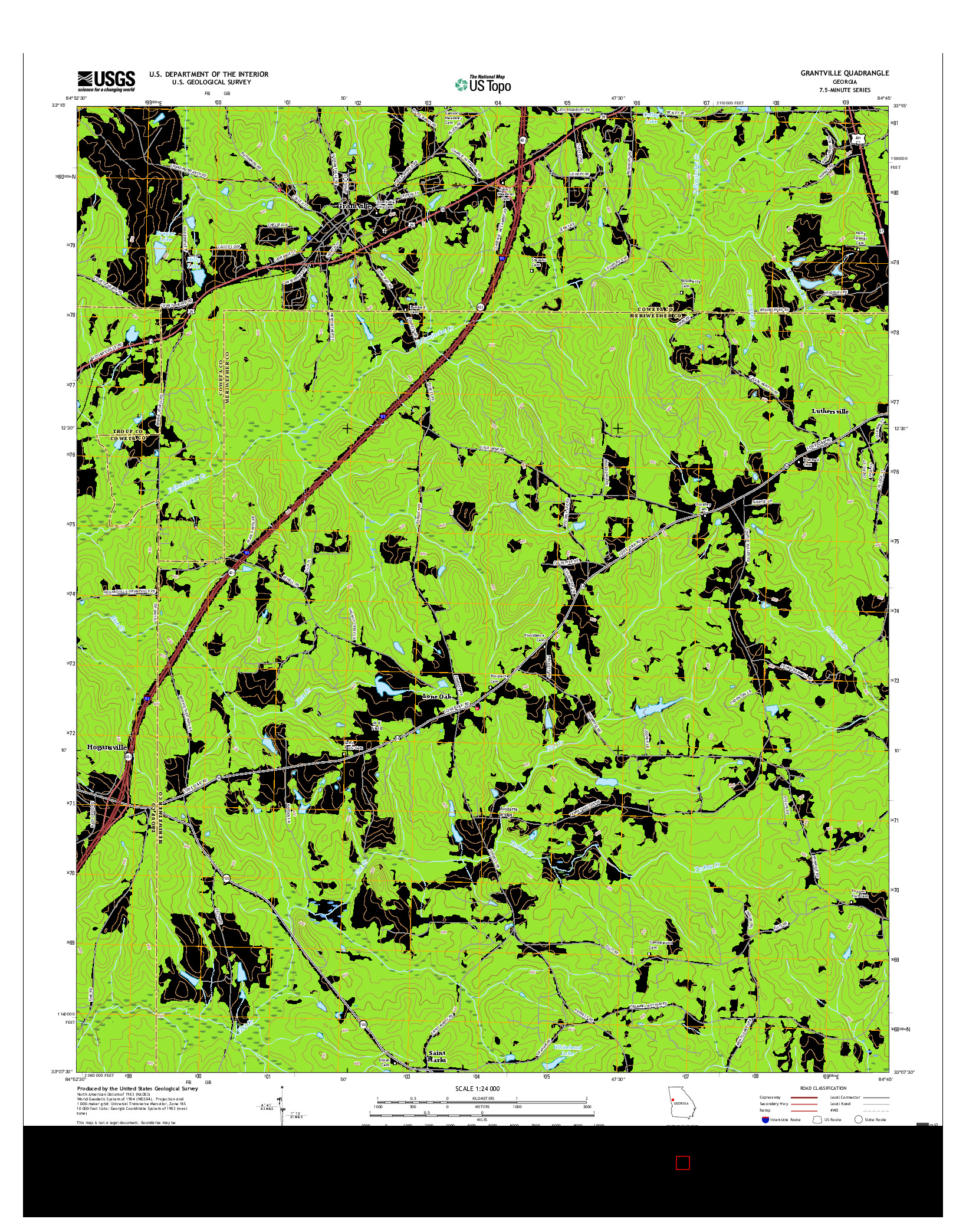 USGS US TOPO 7.5-MINUTE MAP FOR GRANTVILLE, GA 2017