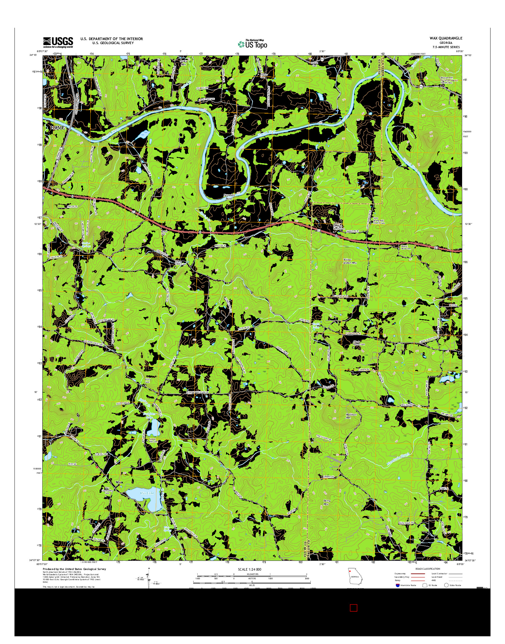 USGS US TOPO 7.5-MINUTE MAP FOR WAX, GA 2017