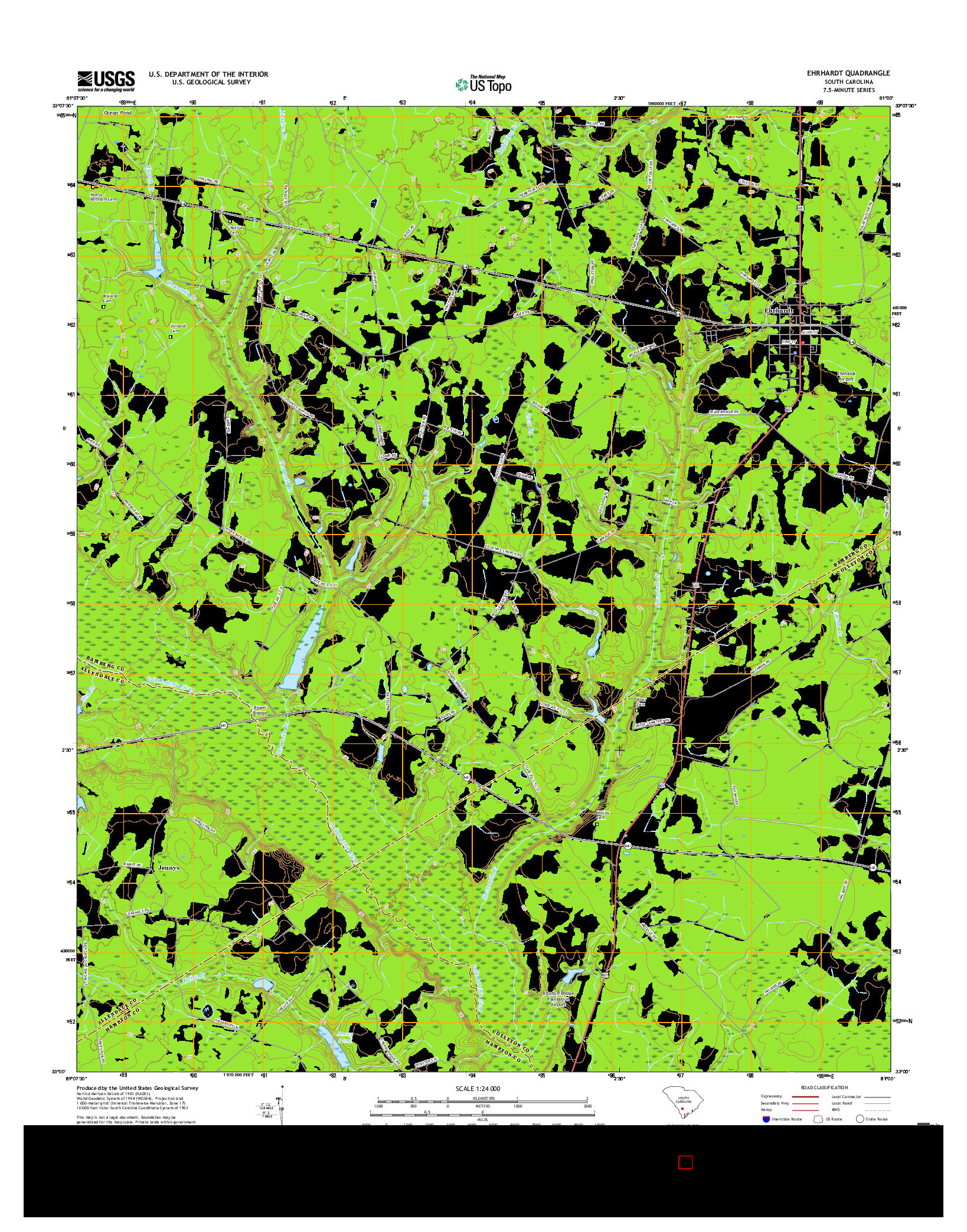 USGS US TOPO 7.5-MINUTE MAP FOR EHRHARDT, SC 2017
