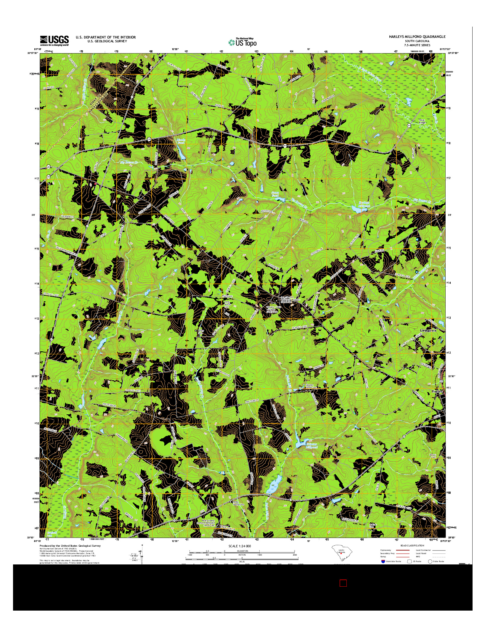 USGS US TOPO 7.5-MINUTE MAP FOR HARLEYS MILLPOND, SC 2017