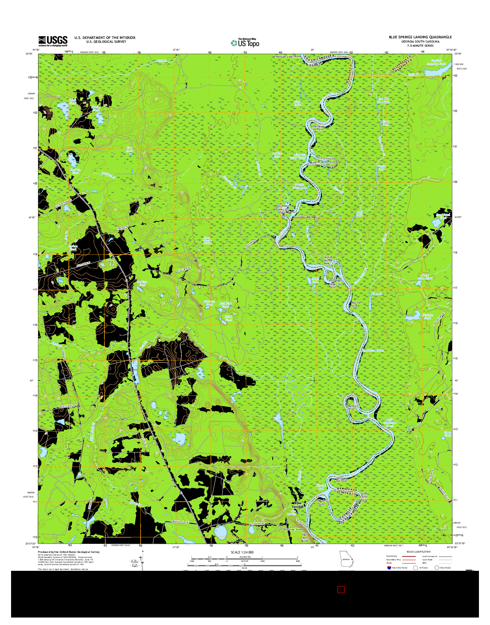 USGS US TOPO 7.5-MINUTE MAP FOR BLUE SPRINGS LANDING, GA-SC 2017