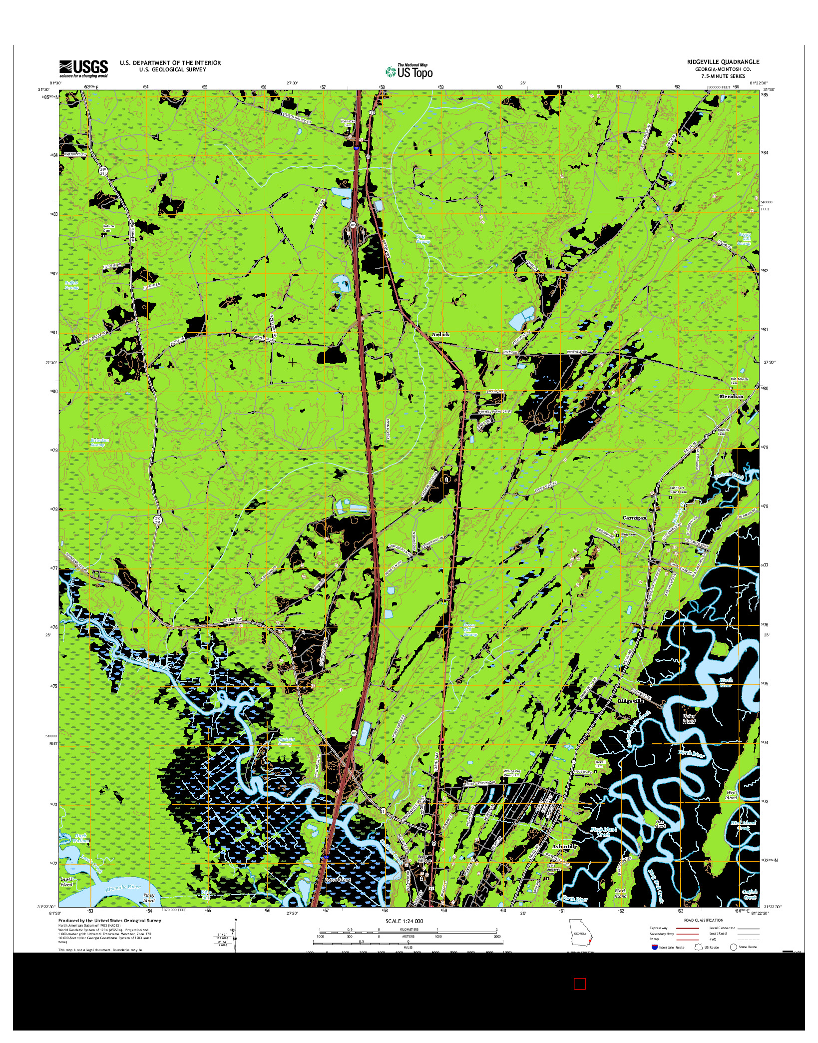 USGS US TOPO 7.5-MINUTE MAP FOR RIDGEVILLE, GA 2017