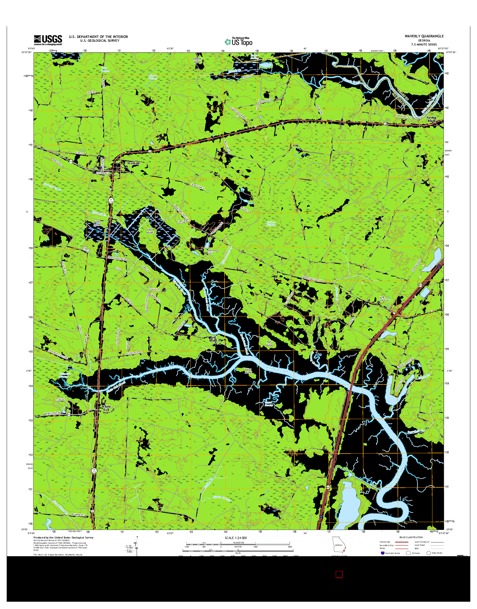 USGS US TOPO 7.5-MINUTE MAP FOR WAVERLY, GA 2017